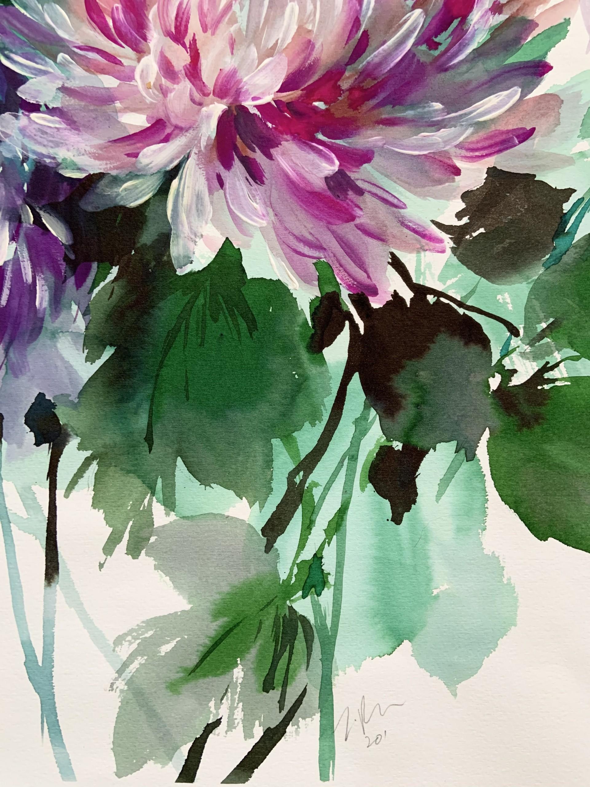 Chrysanthèmes détrempés - Painting de Jo Haran