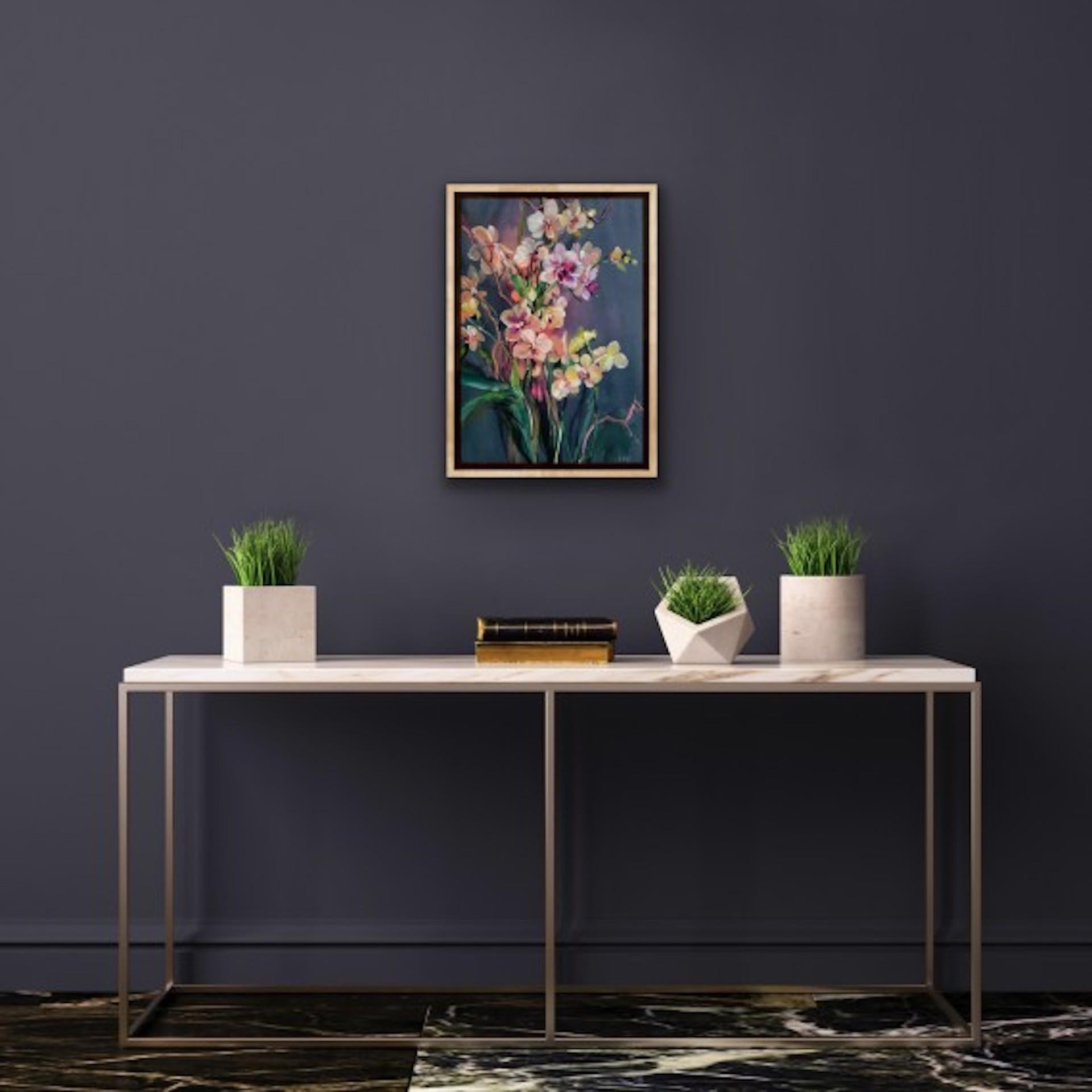 Jo Haran, Orchid Scene, Original Floral Painting,  Affordable Art For Sale 2