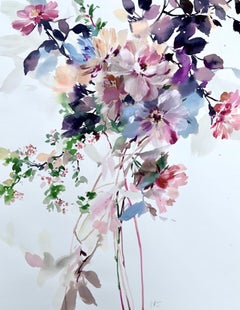 Jo Haran, Weiche Blüten auf Stielen, Original-Stillleben-Blumenkunst, erschwingliche Kunst