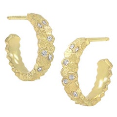 Jo Hayes Ward Gold Diamond Double Hex Hoop Earrings