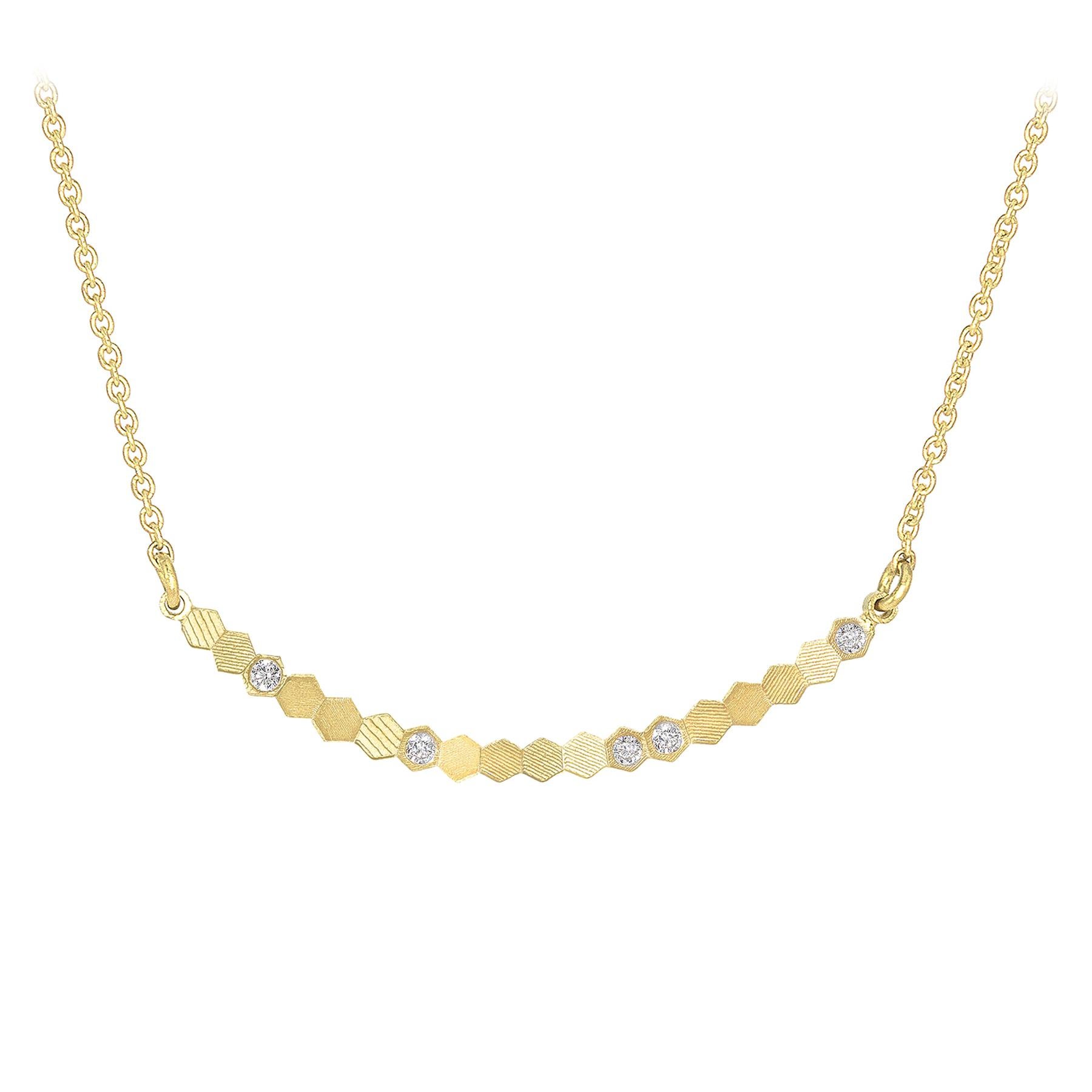 Jo Hayes Ward White Diamond Reflective Yellow Gold Curved Bar Necklace