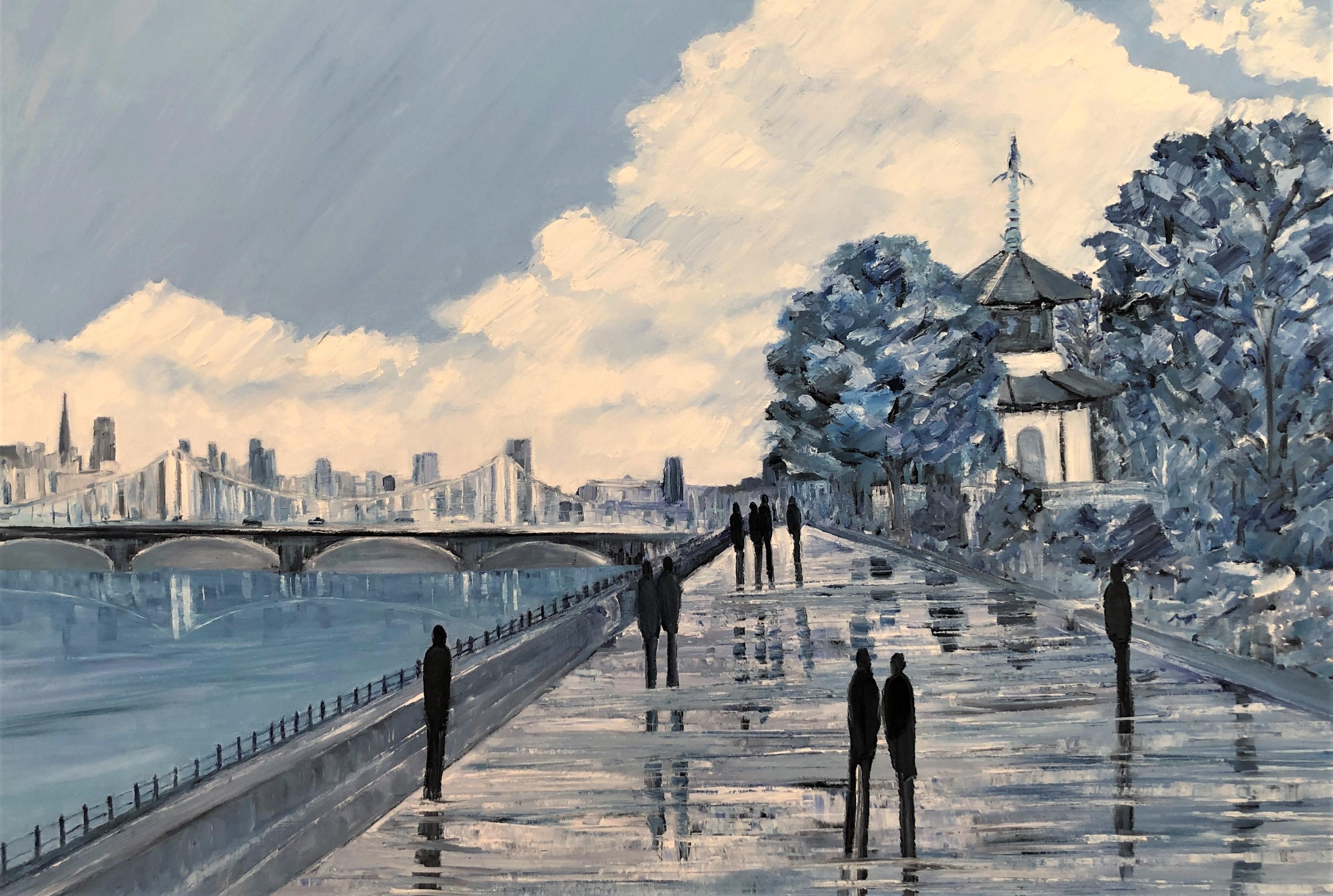 ‘Battersea Walk’ is a stunning new oil on canvas painting by Award winning London artist Jo Holdsworth. 

The painting shows this well known London view of the banks of the River Thames near Battersea Park looking towards Chelsea Bridge, with the