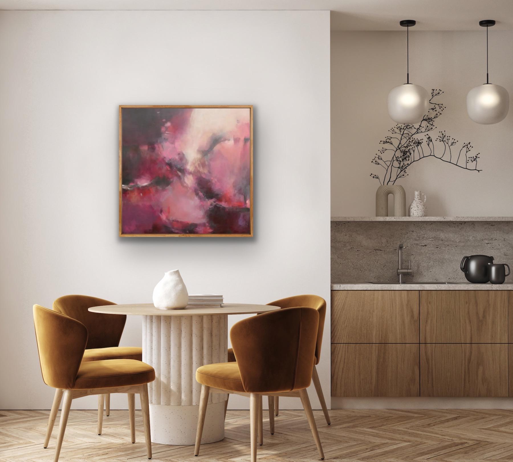 Una linea nel mezzo, Quadro originale, Arte astratta, Tempo tempestoso rosa in vendita 2