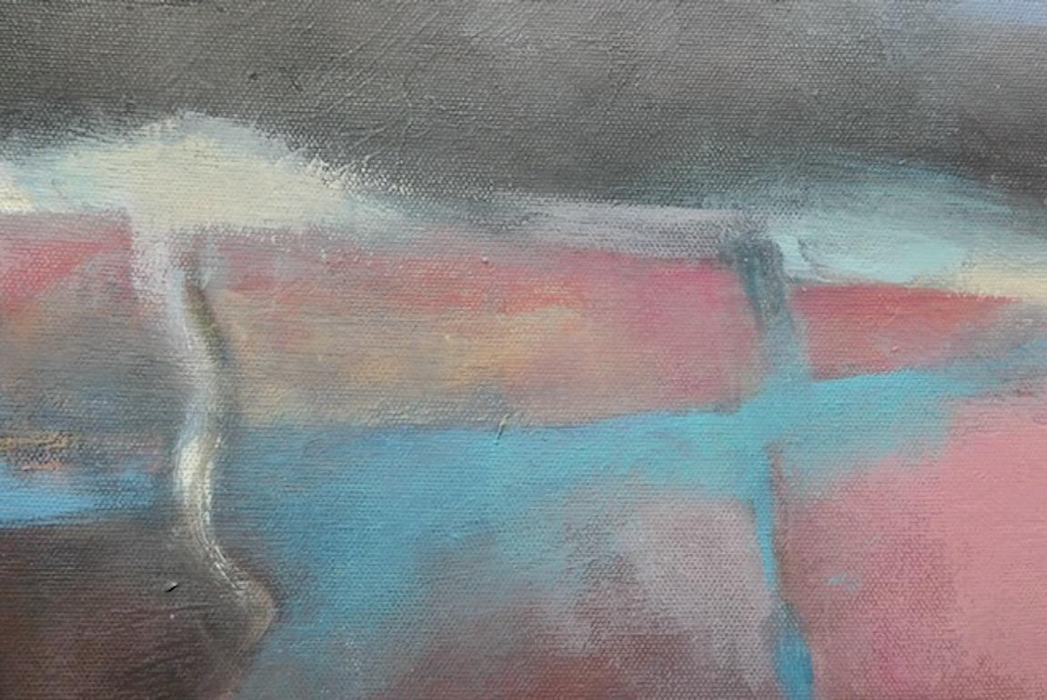 A Step Too Far, Original painting, Abstract Landscape art, Stormy sky, Pink Blue For Sale 2