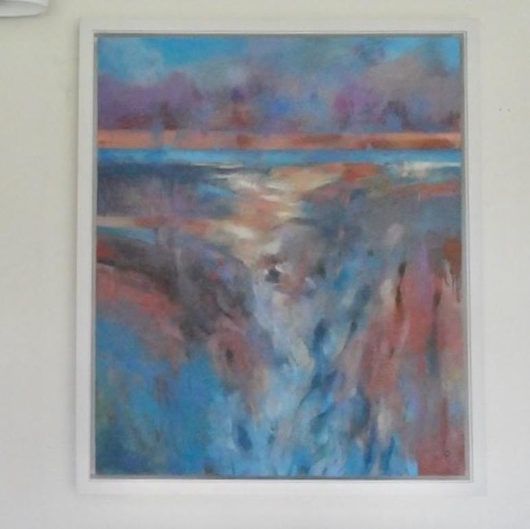 Edge of Time II, Original painting, Abstract Landscape art, Light, Colourful art - Gray Landscape Painting by Jo Jenkins