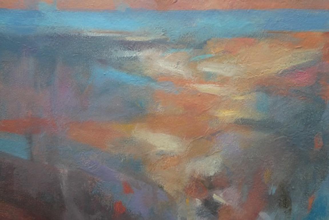 Edge of Time II, peinture originale, art de paysage abstrait, lumière, art coloré - Gris Landscape Painting par Jo Jenkins