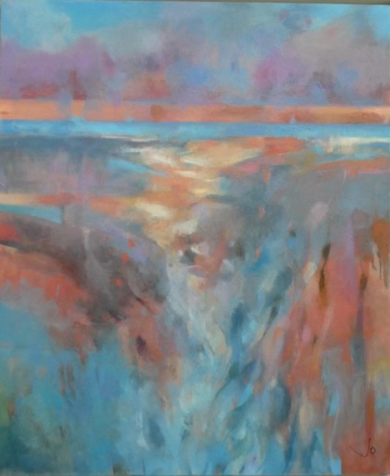 Landscape Painting Jo Jenkins - Edge of Time II, peinture originale, art de paysage abstrait, lumière, art coloré