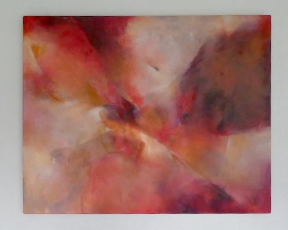 Indian summer, Original Abstract painting, Mixed media, Warm colours, red orange - Painting by Jo Jenkins