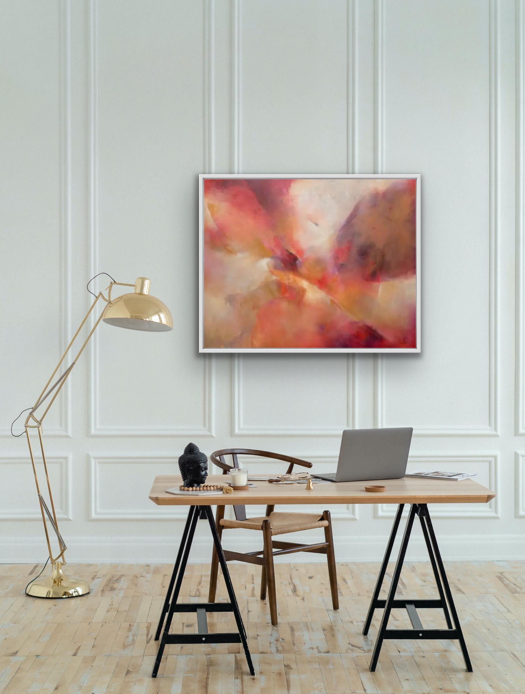 Indian summer, Original Abstract painting, Mixed media, Warm colours, red orange For Sale 4