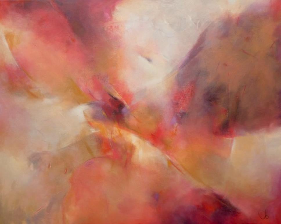 Jo Jenkins Landscape Painting - Indian summer, Original Abstract painting, Mixed media, Warm colours, red orange