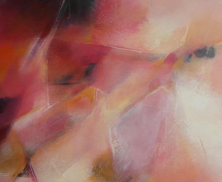 The Blankets Lifted at the Edges, peinture d'origine, art abstrait, acrylique rouge  - Marron Landscape Painting par Jo Jenkins