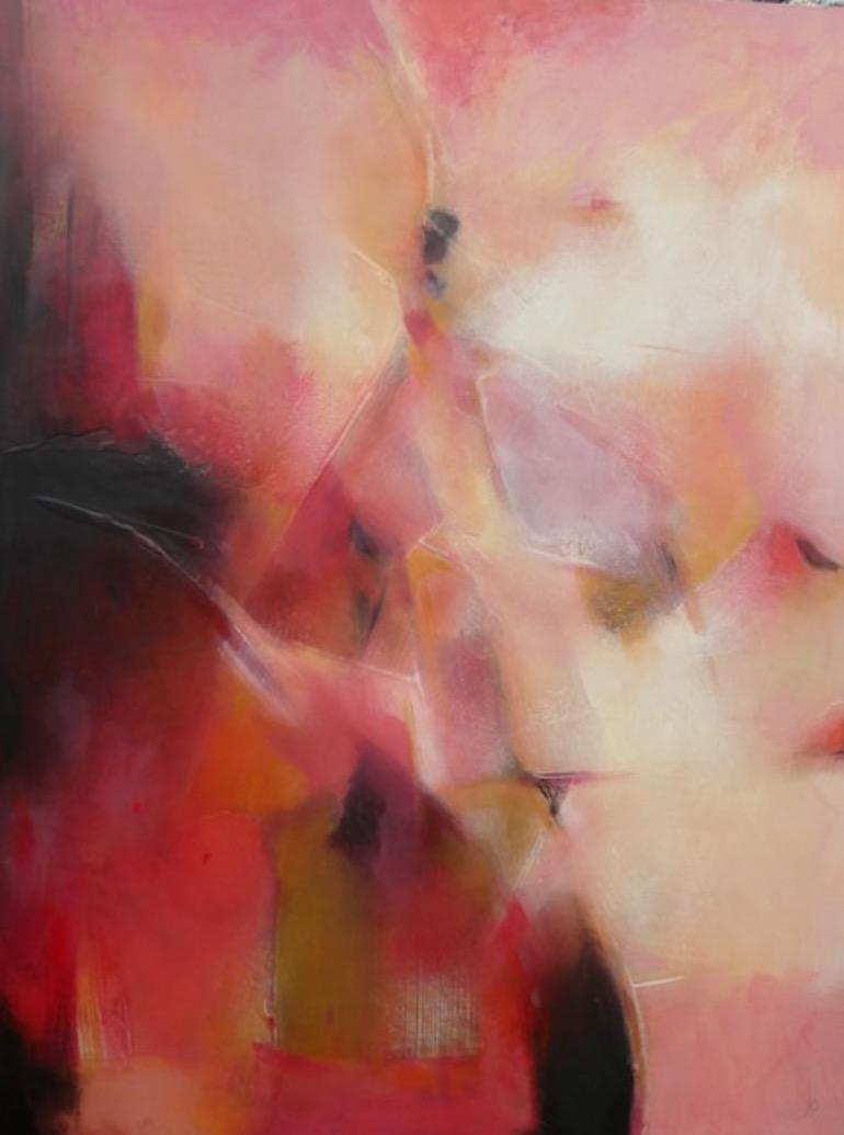 Jo Jenkins Landscape Painting - The Blankets Lifted at the Edges, Original painting, Abstract art, Red Acrylic 