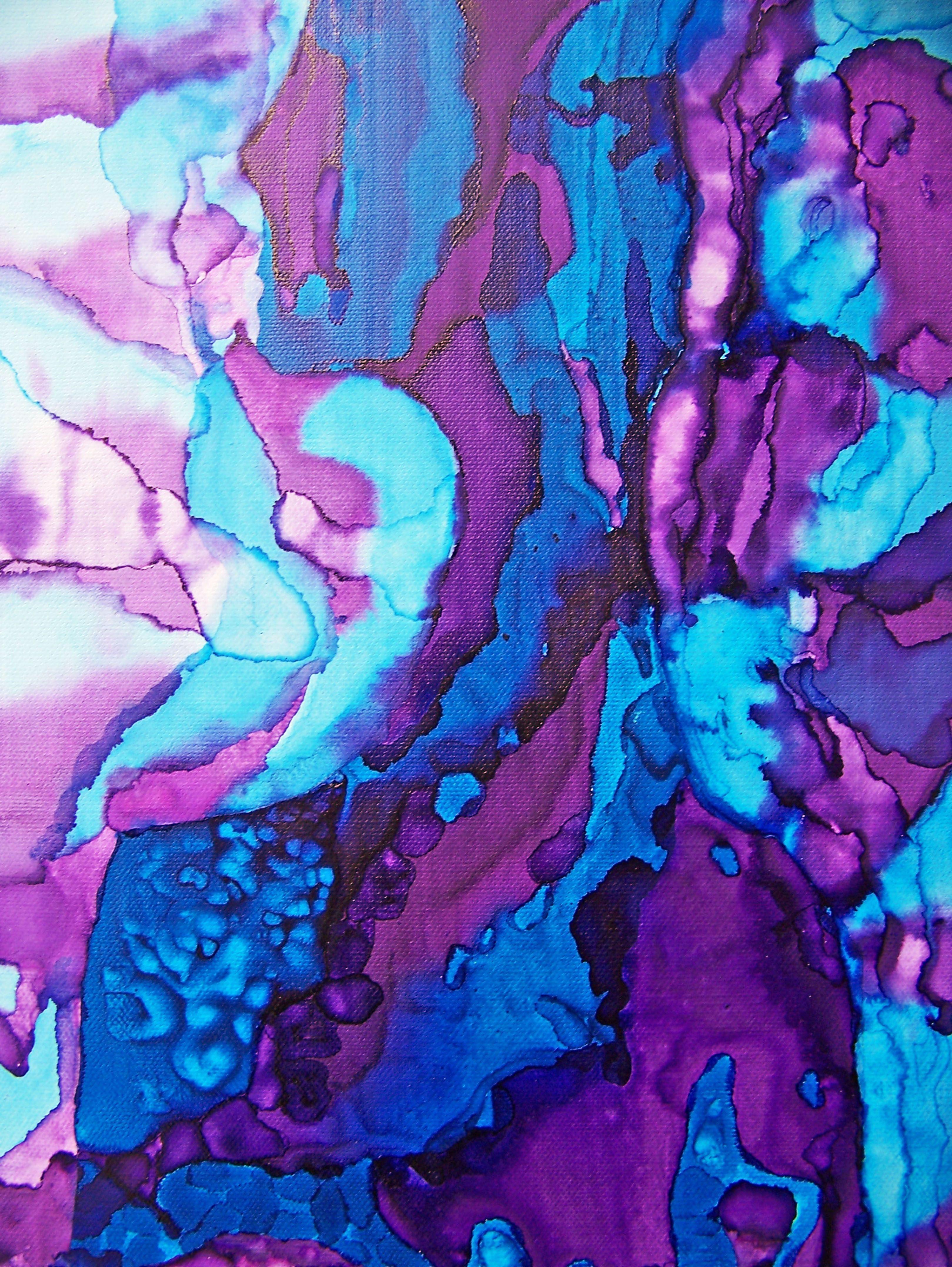 Un posto lungo il fiume, Pittura, Olio su tela - Abstract Painting Viola di Jo Moore