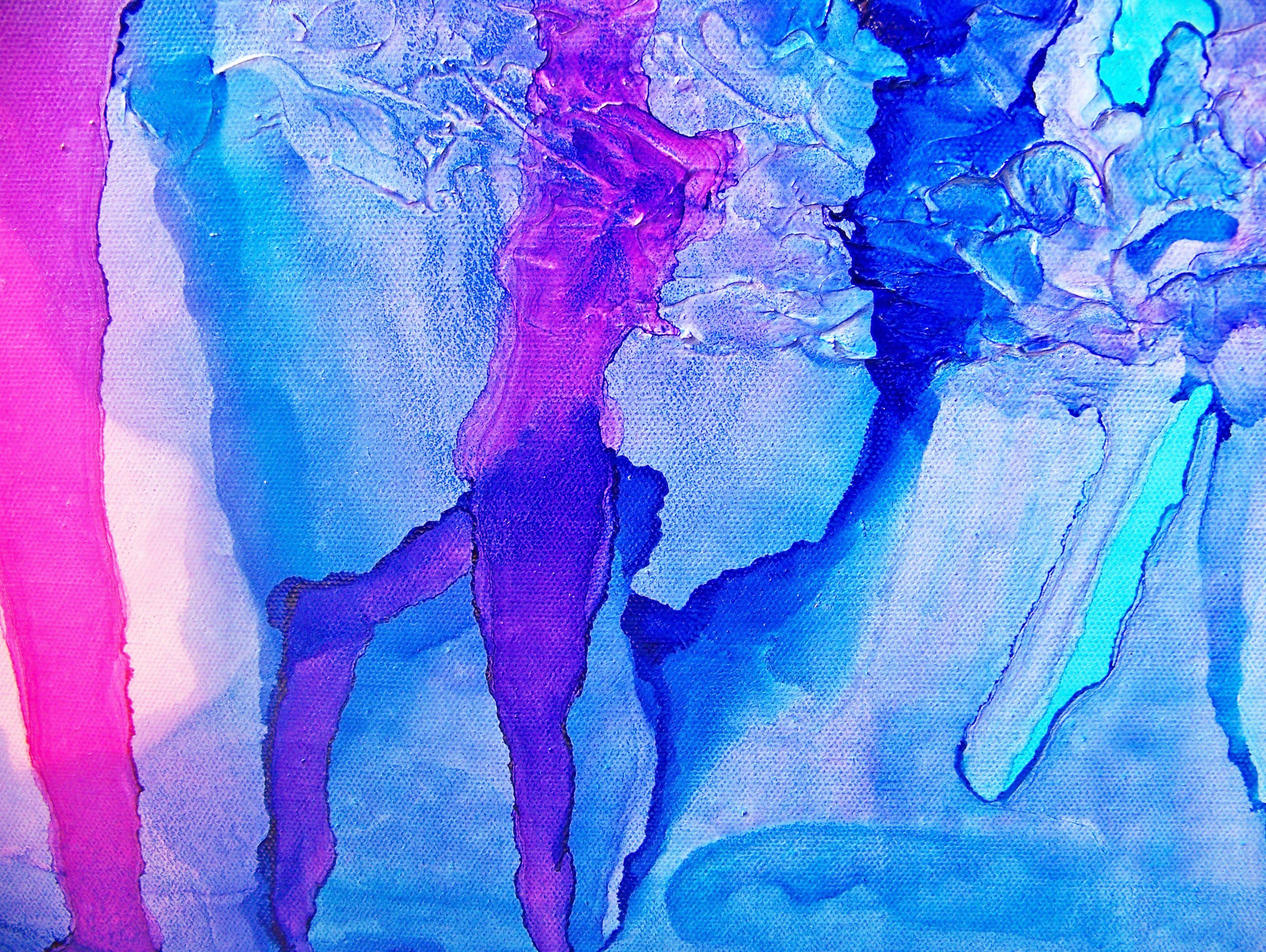 Danza delle Muse, Pittura, Olio su tela - Abstract Painting Viola di Jo Moore