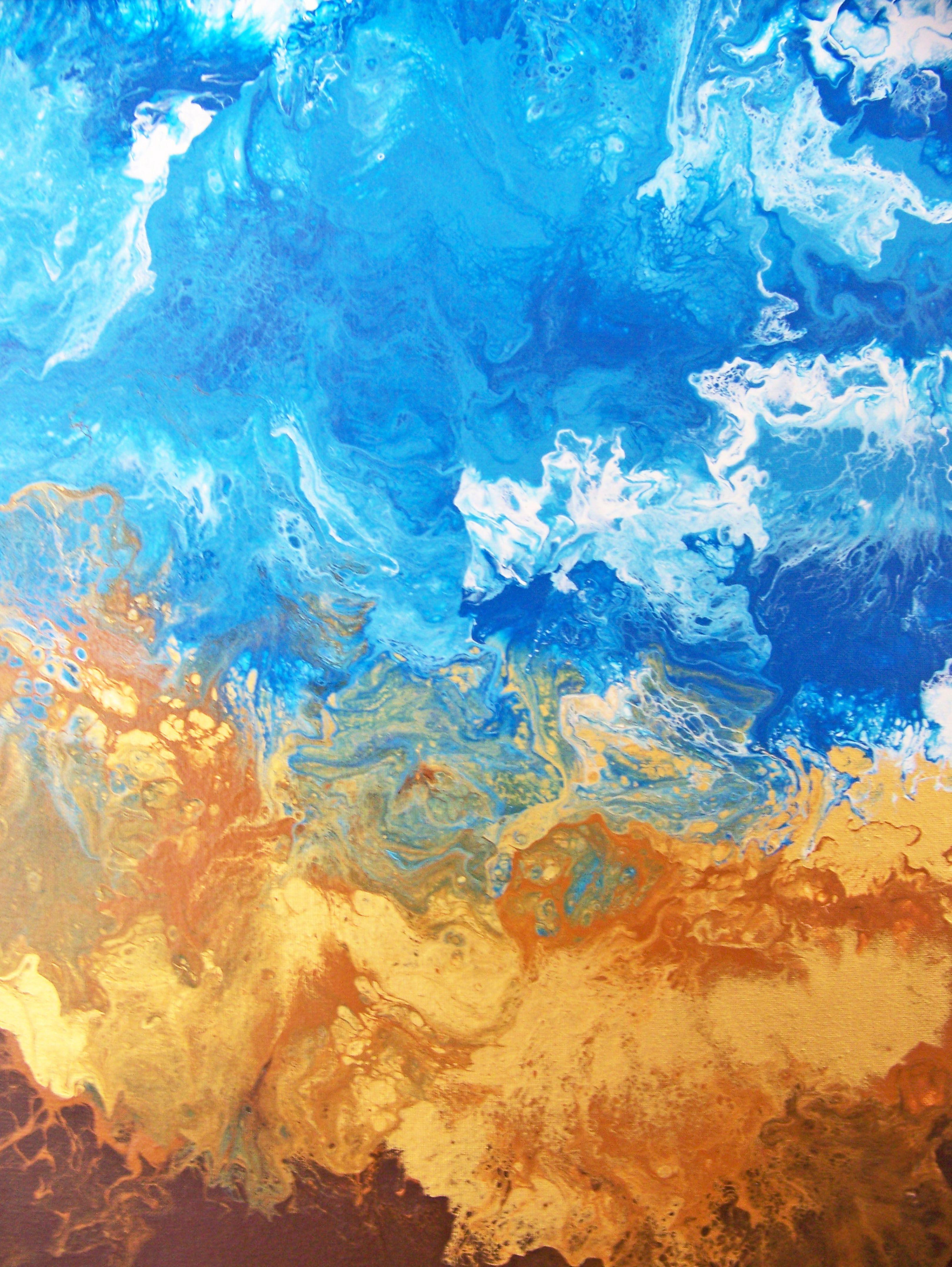 Abstract Painting di Jo Moore - Oro all'orizzonte III, Pittura, Acrilico su tela