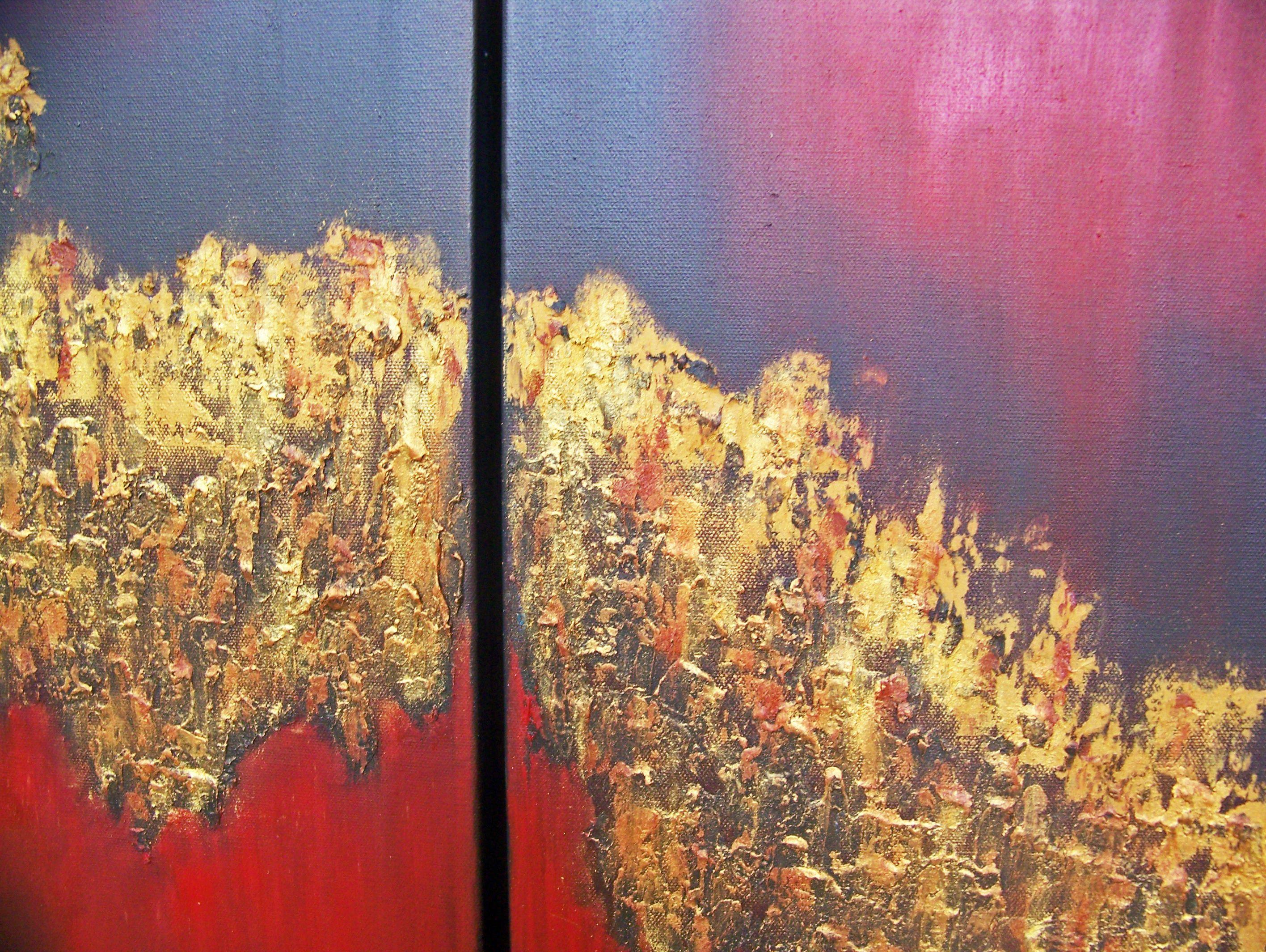 Golden Transition---Quadtychon, Gemälde, Öl auf Leinwand (Braun), Abstract Painting, von Jo Moore