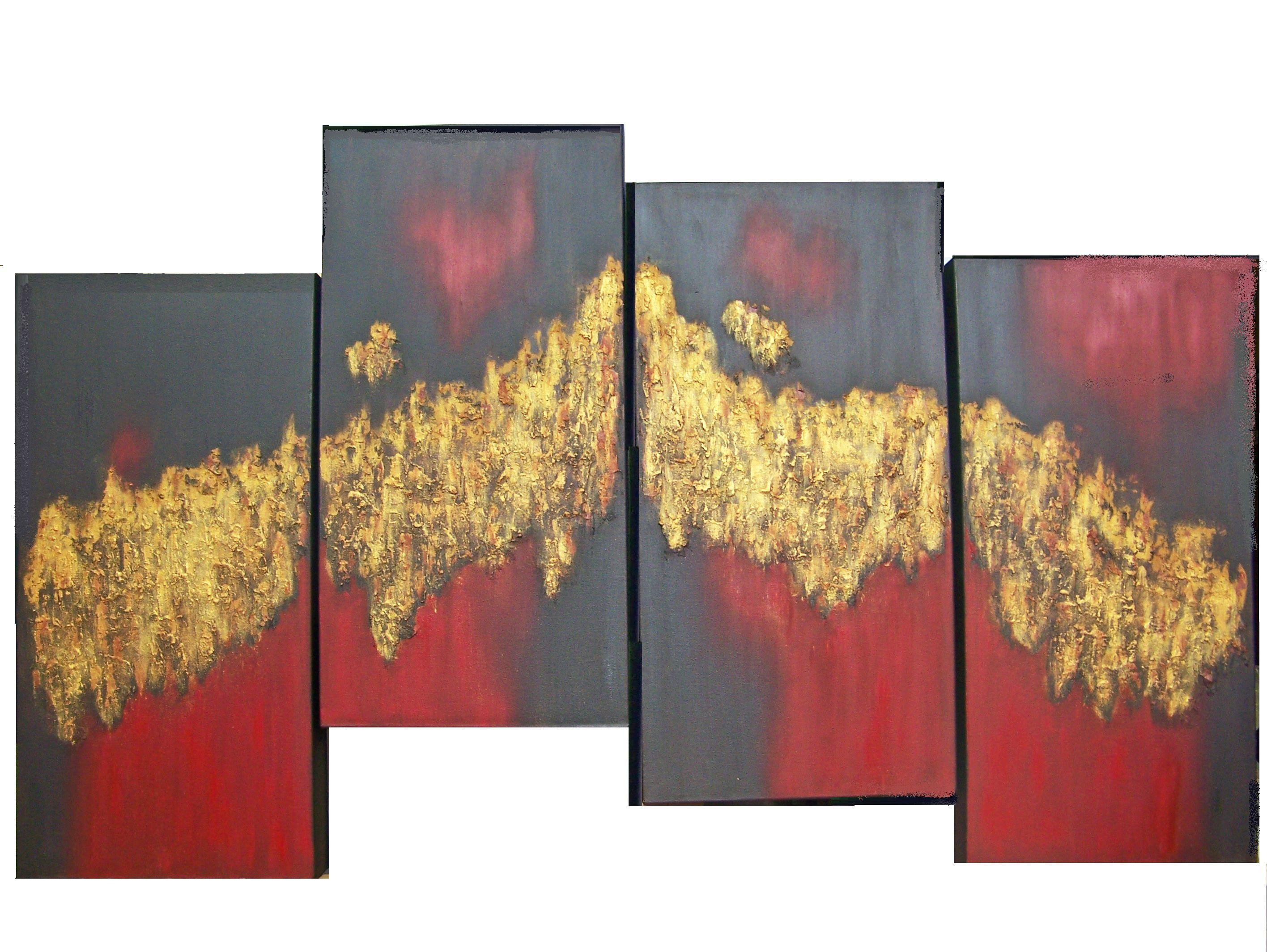 Jo Moore Abstract Painting - Golden Transition---Quadtych, Painting, Oil on Canvas