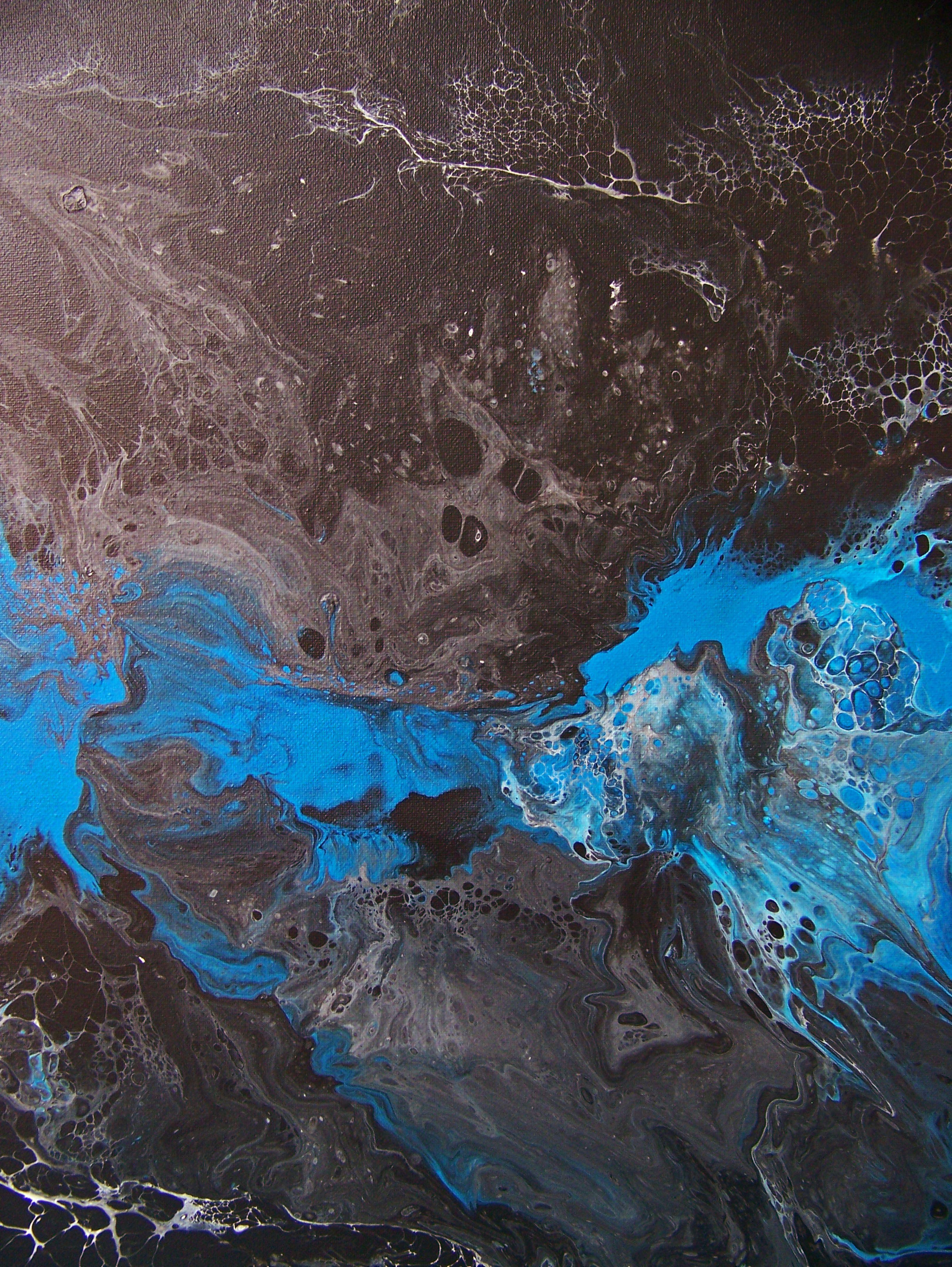 Ahí viene la noche II--Tríptico Azul, Pintura, Óleo sobre lienzo - Abstract Painting Gris de Jo Moore