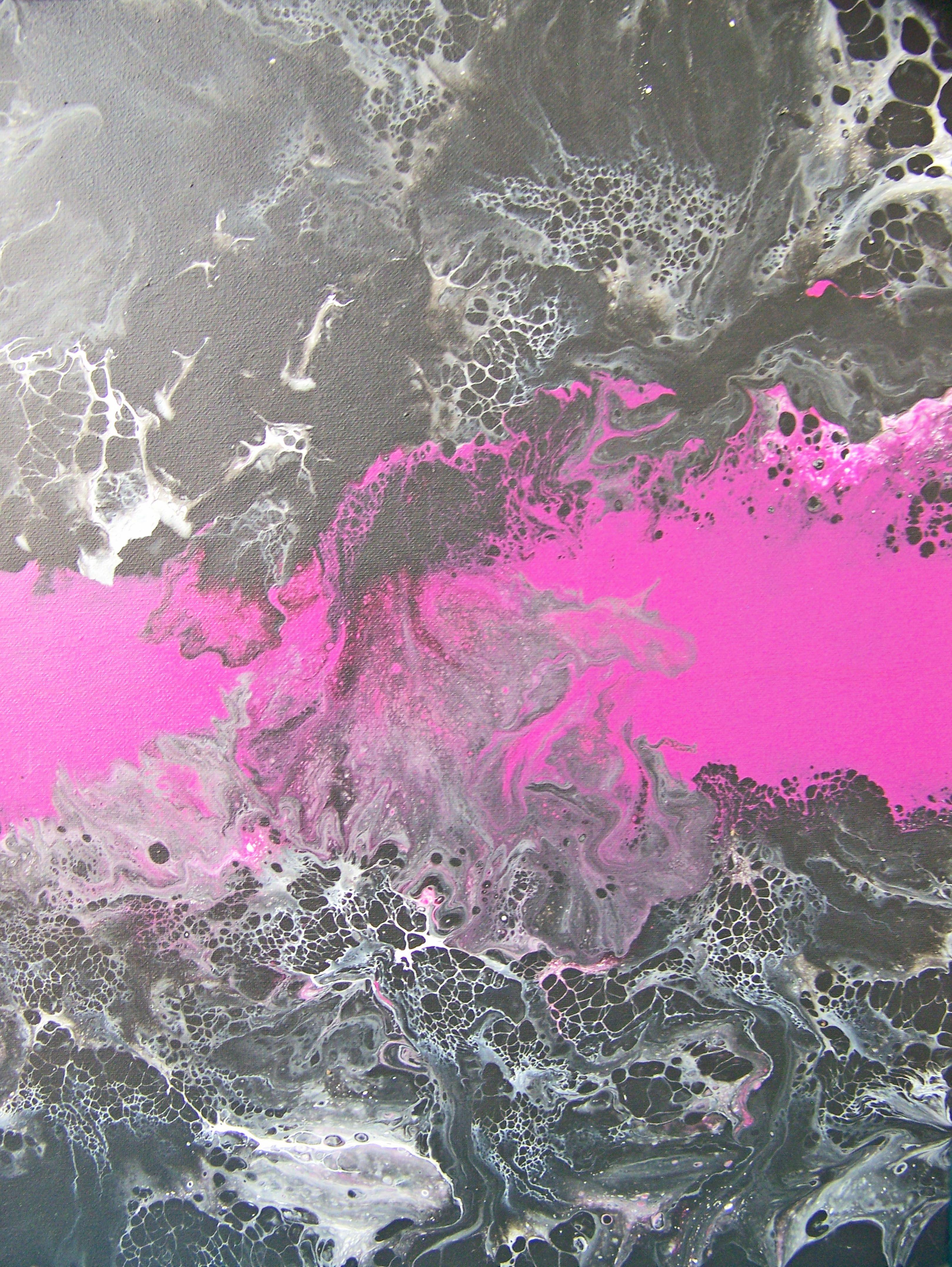 Here Comes the Night III-Magenta Triptych, Painting, Oil on Canvas - Gray Abstract Painting by Jo Moore