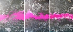 Here Comes the Night III-Magenta Triptych, Painting, Oil on Canvas