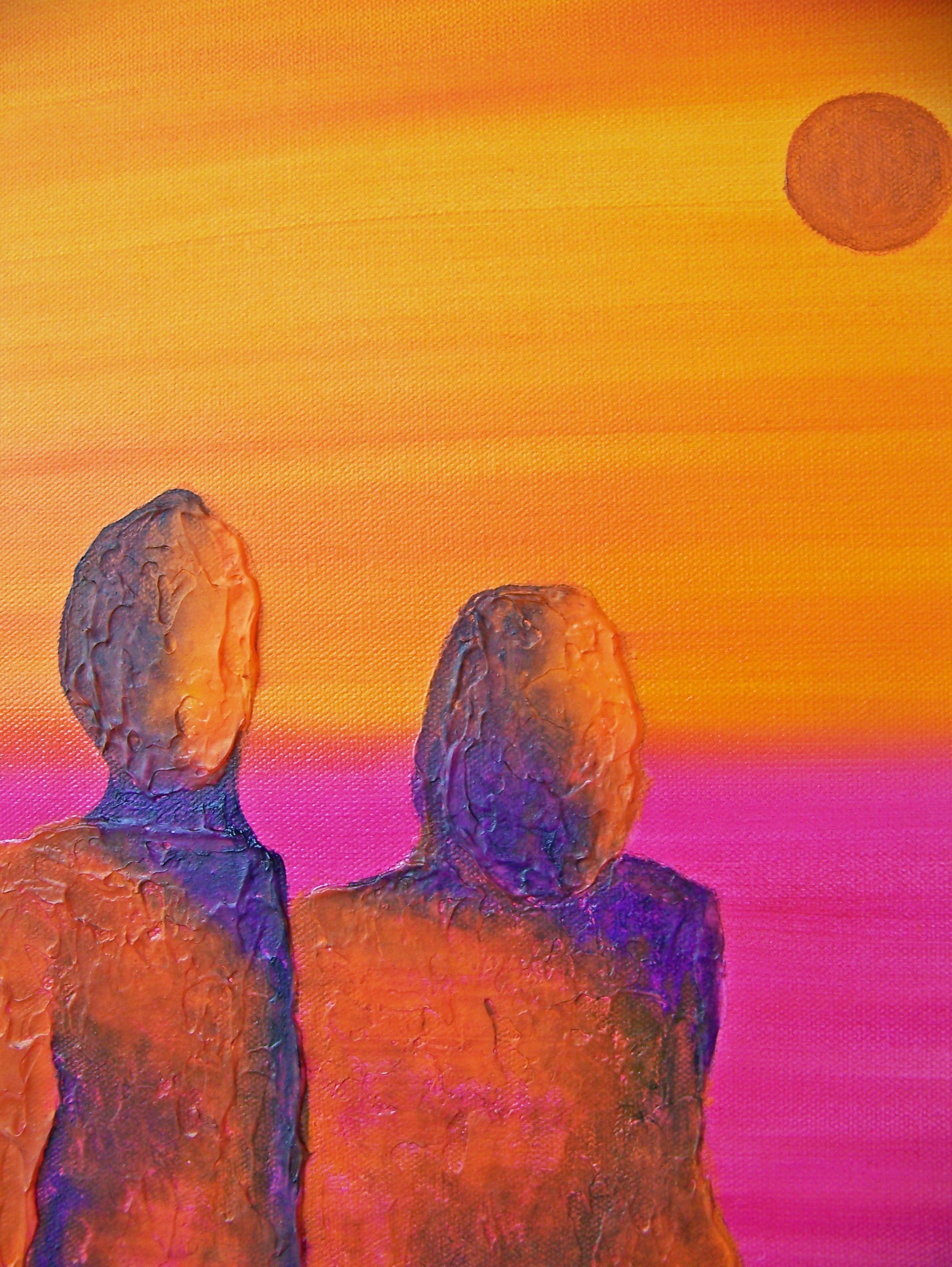 Ombre di luna I, Pittura, Olio su tela - Abstract Painting Arancia di Jo Moore