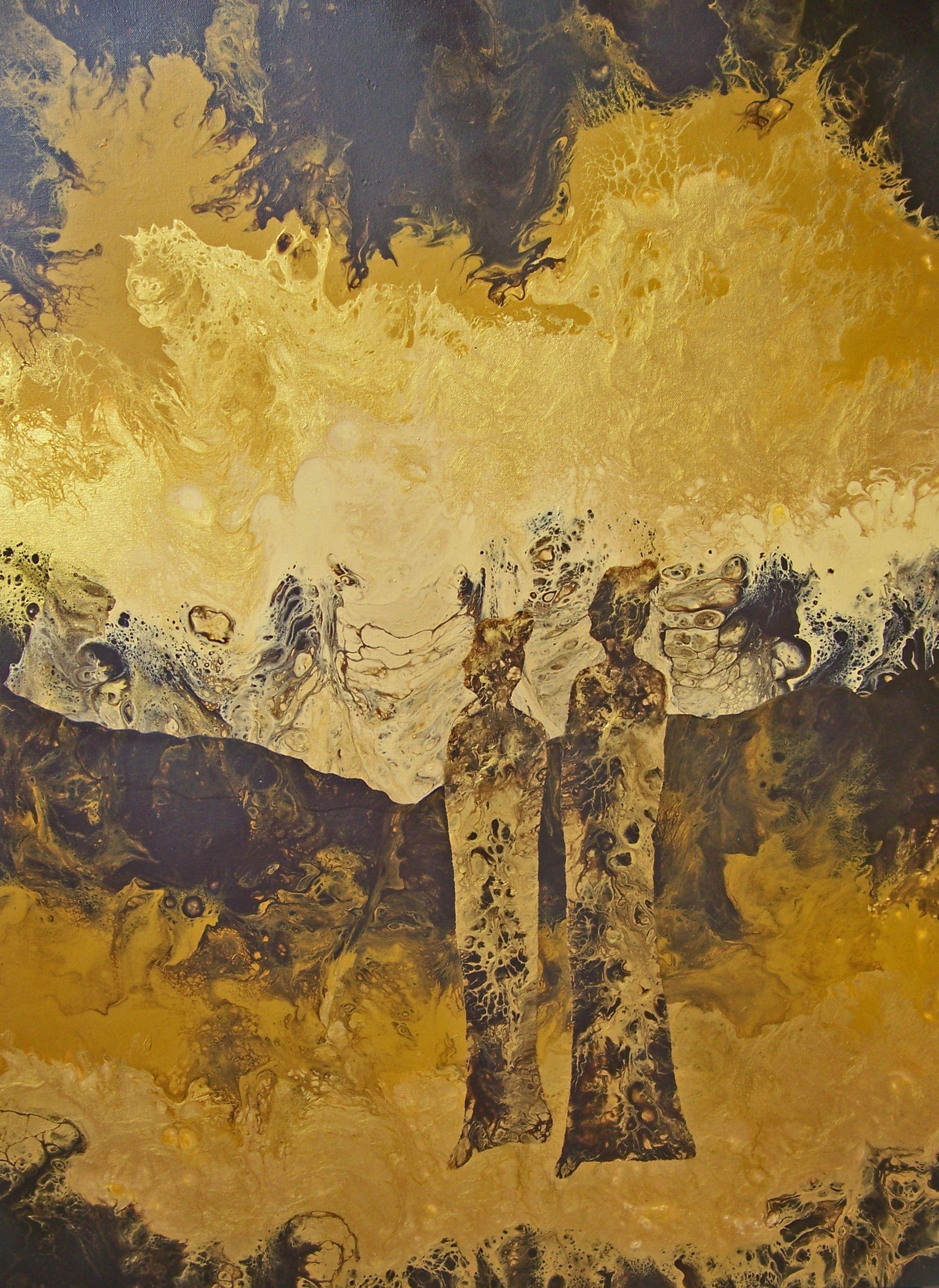 Abstract Painting di Jo Moore - Musa Dor'ee II (Muse d'oro), Pittura, Olio su tela