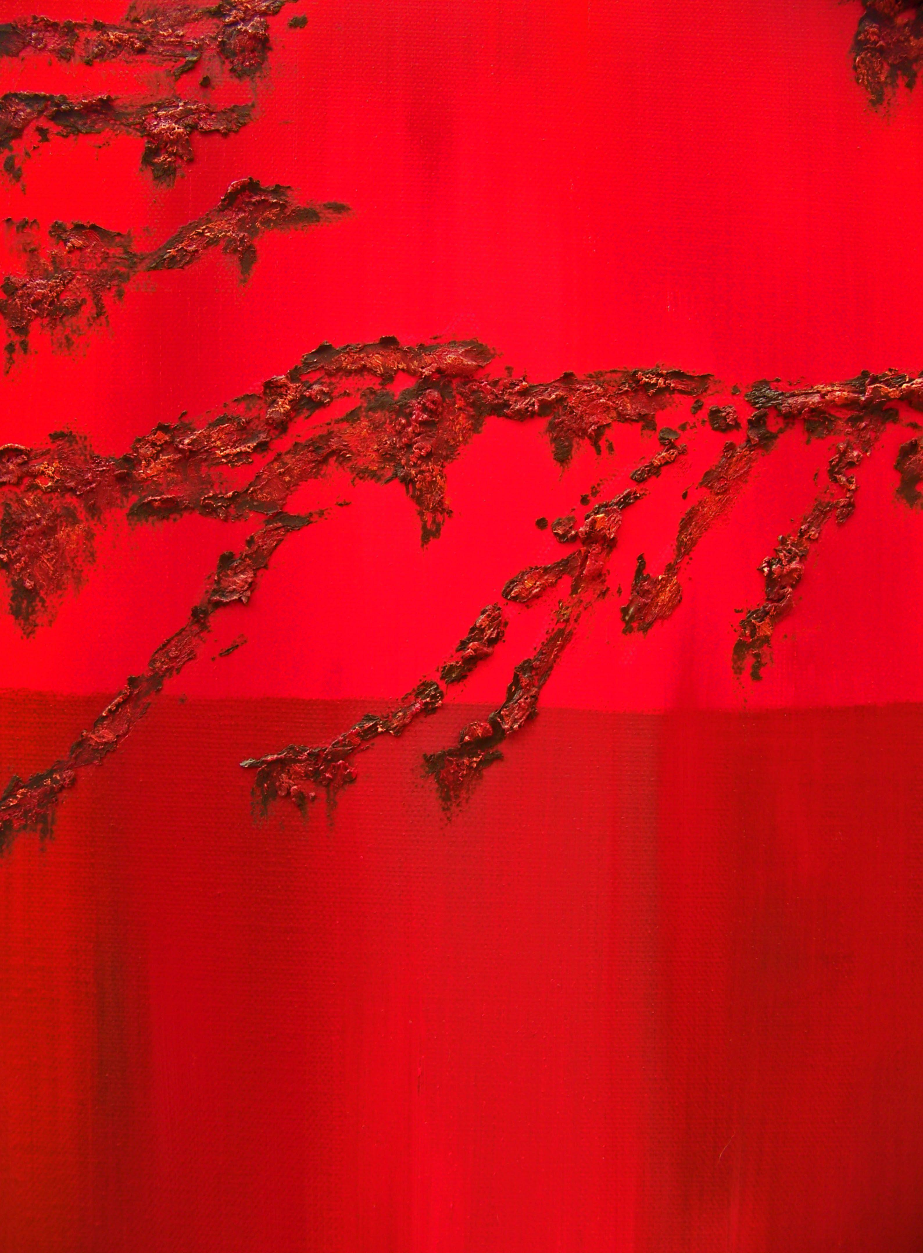 Rain Maker III, Painting, Oil on Canvas - Red Abstract Painting by Jo Moore