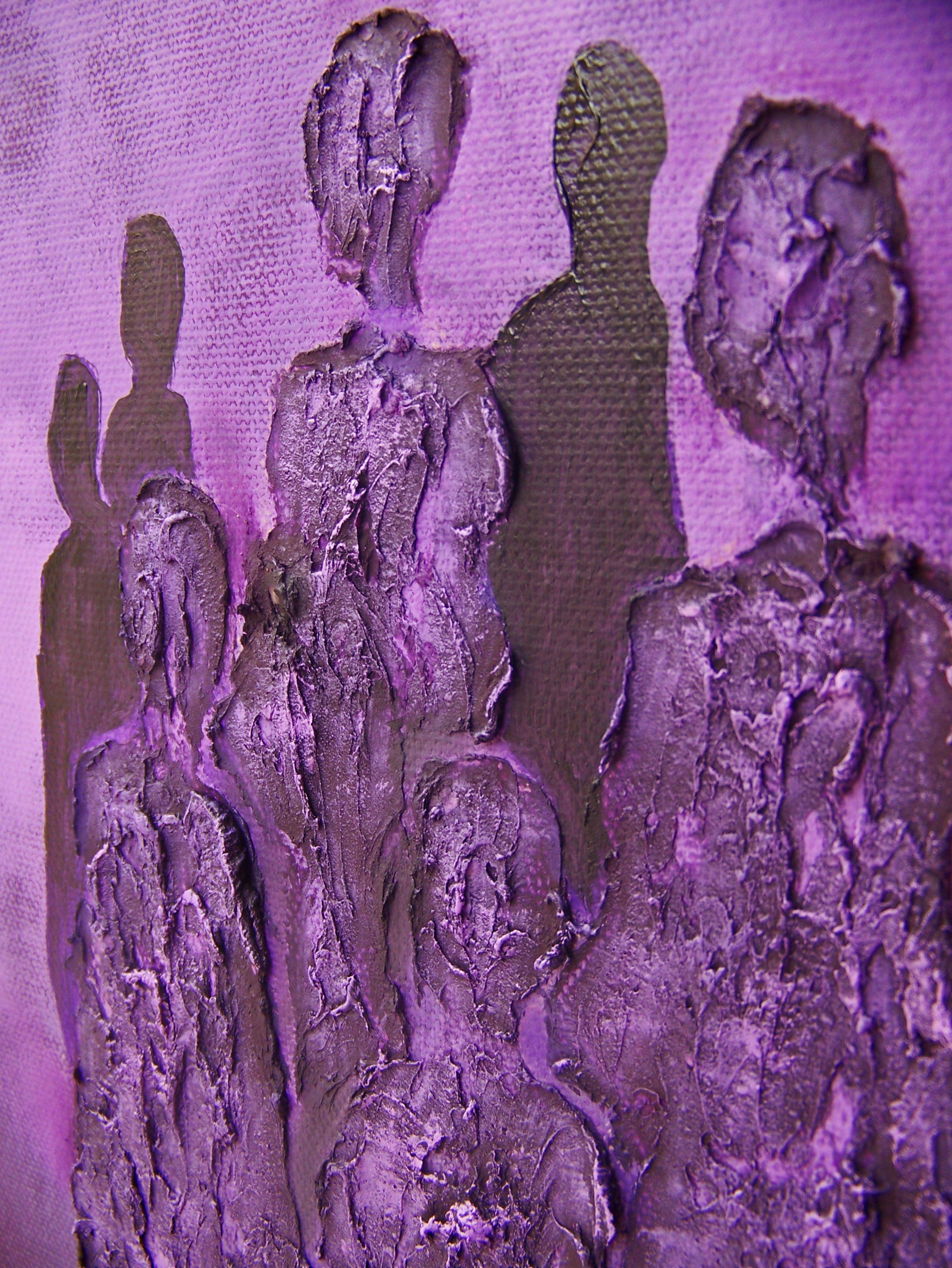 Cantanti Sciamani V, Pittura, Olio su tela - Abstract Painting Viola di Jo Moore