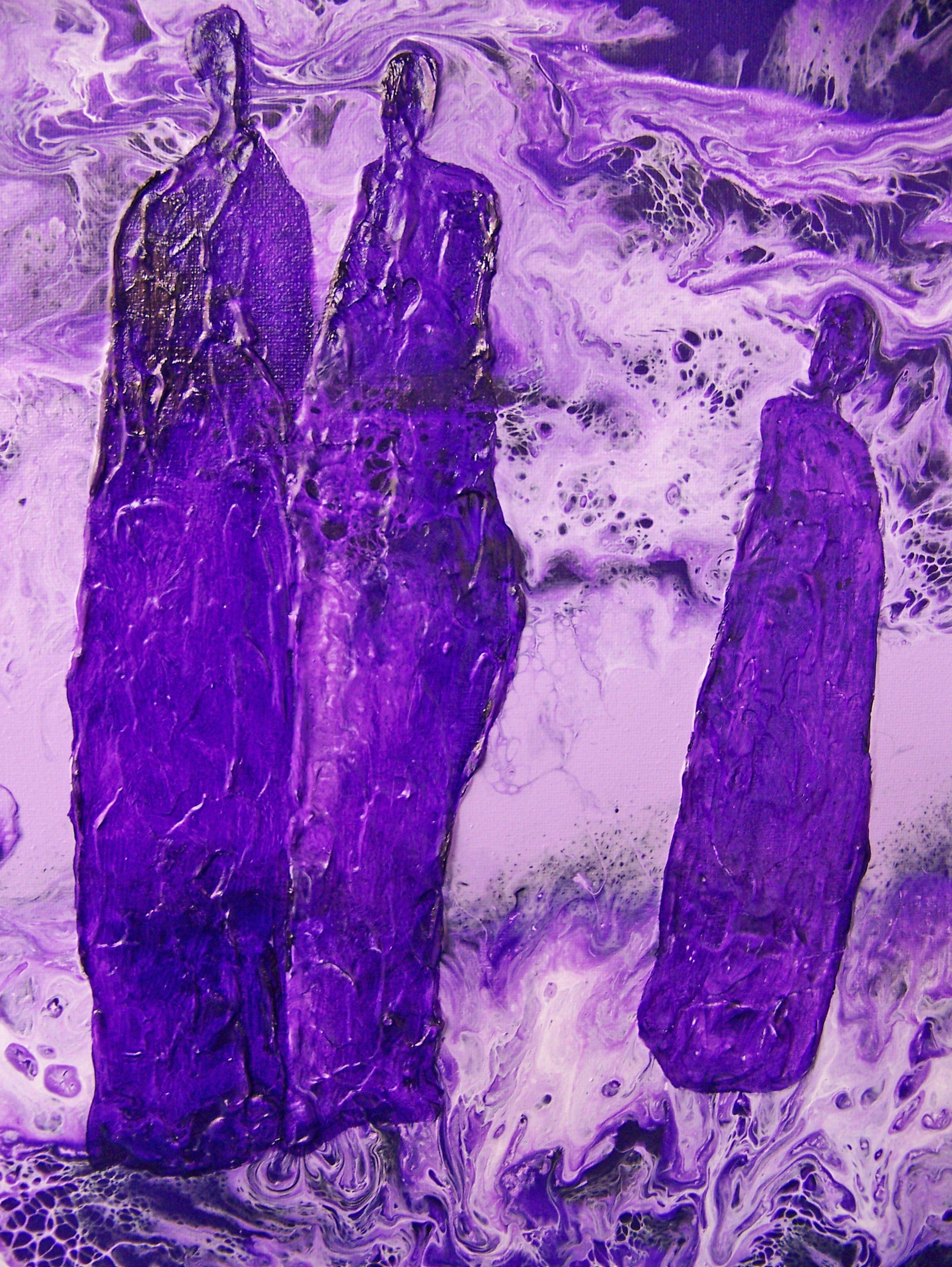 So Much Still to Learn---Triptych, Painting, Oil on Canvas - Purple Abstract Painting by Jo Moore