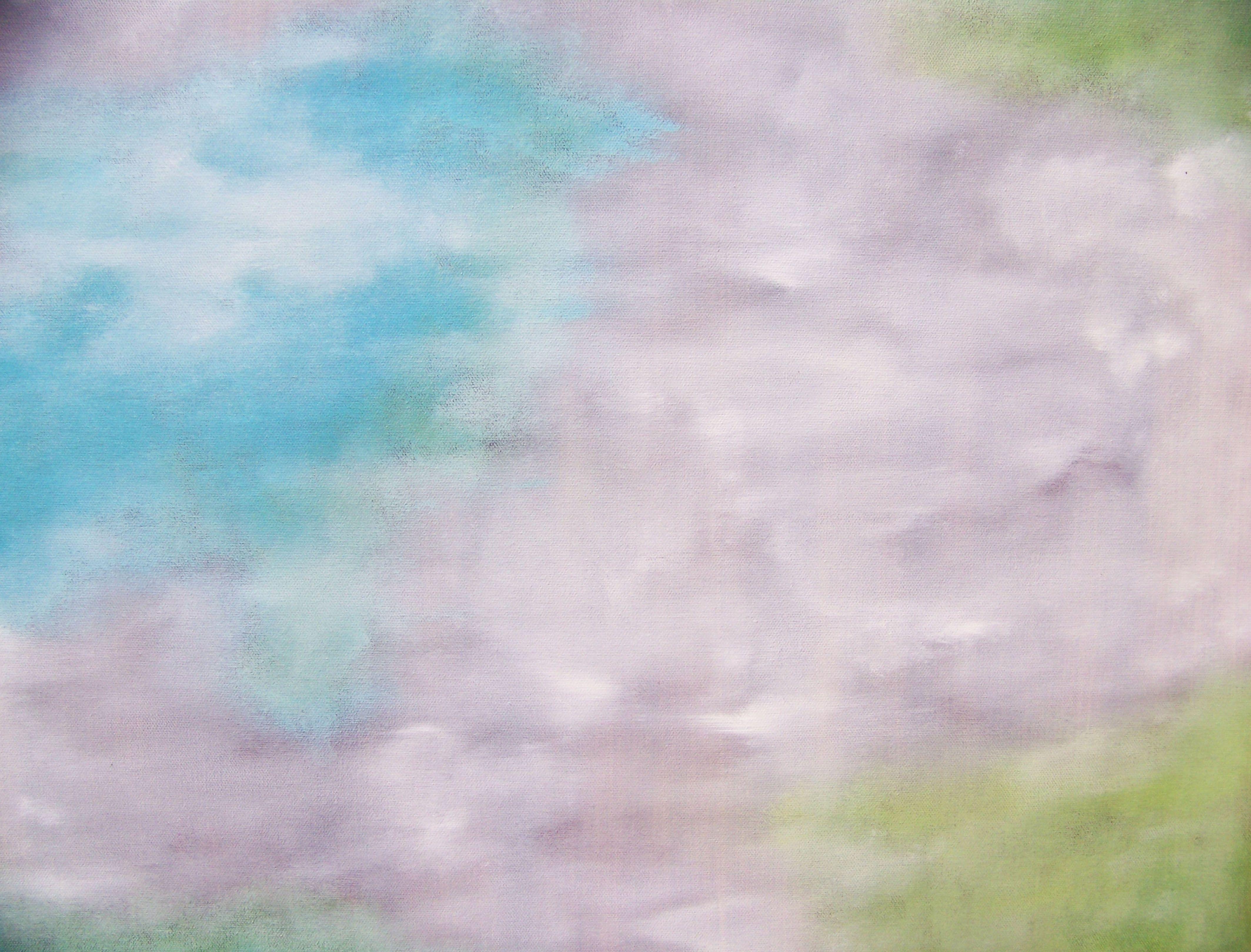 Morbido risveglio in blu e verde, Quadro, Olio su tela - Abstract Painting Grigio di Jo Moore