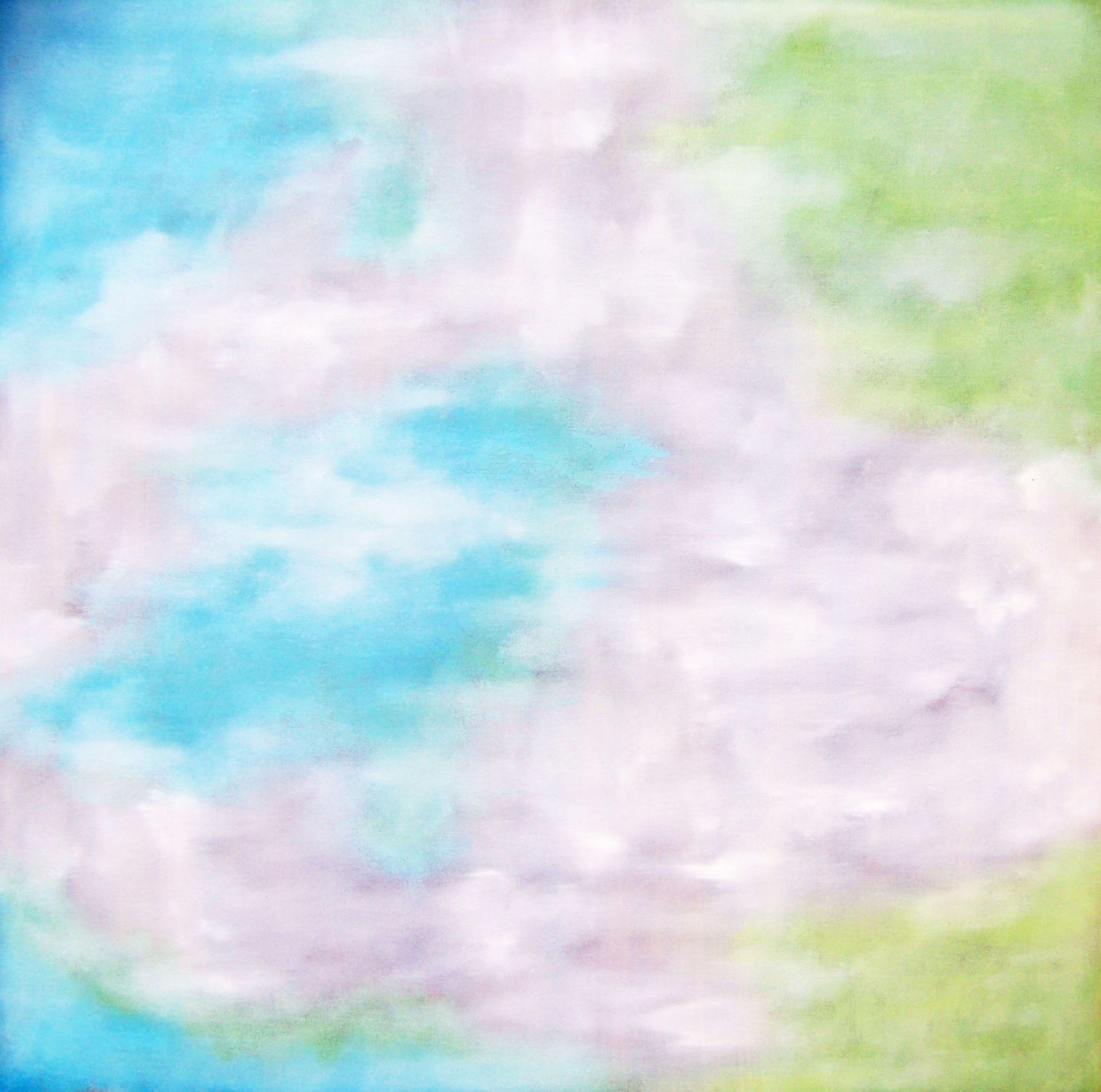 Abstract Painting di Jo Moore - Morbido risveglio in blu e verde, Quadro, Olio su tela