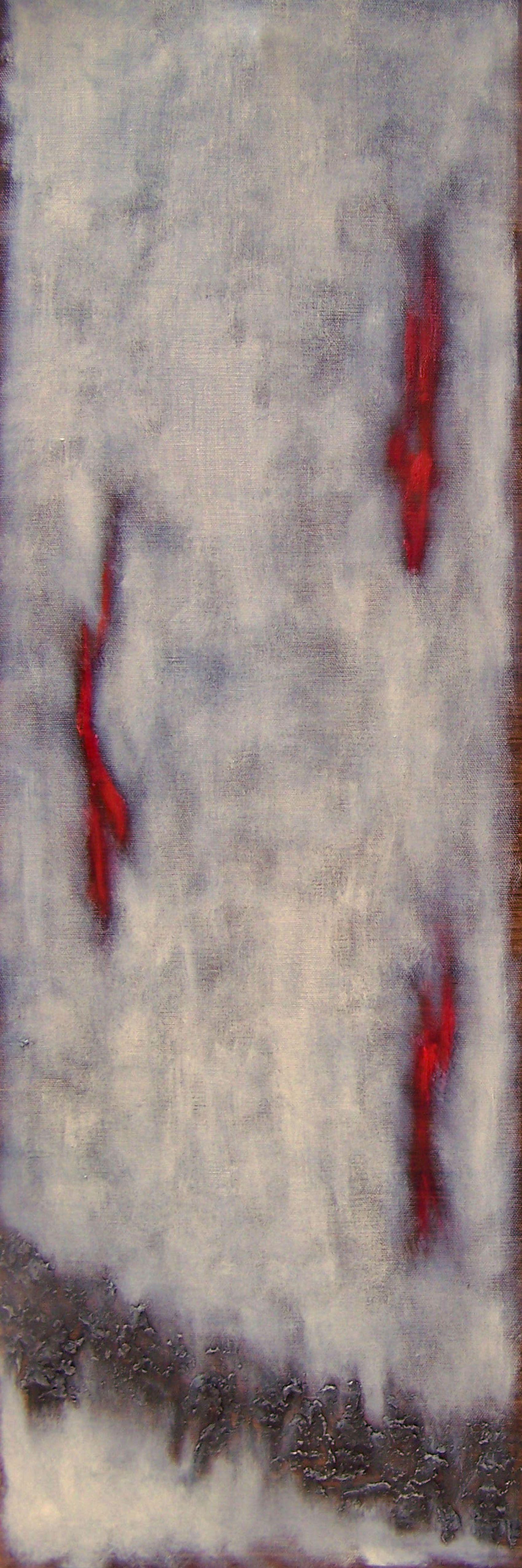 Tres Rojos, Pittura, Olio su tela - Painting Astratto di Jo Moore