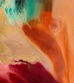 Ingression - Abstract Acrylic on Linen, Green, Gold, Orange, Burgundy and Pink