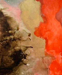 Phoenix - Abstract Acrylic on Linen, Red, Gold, Green, Brown