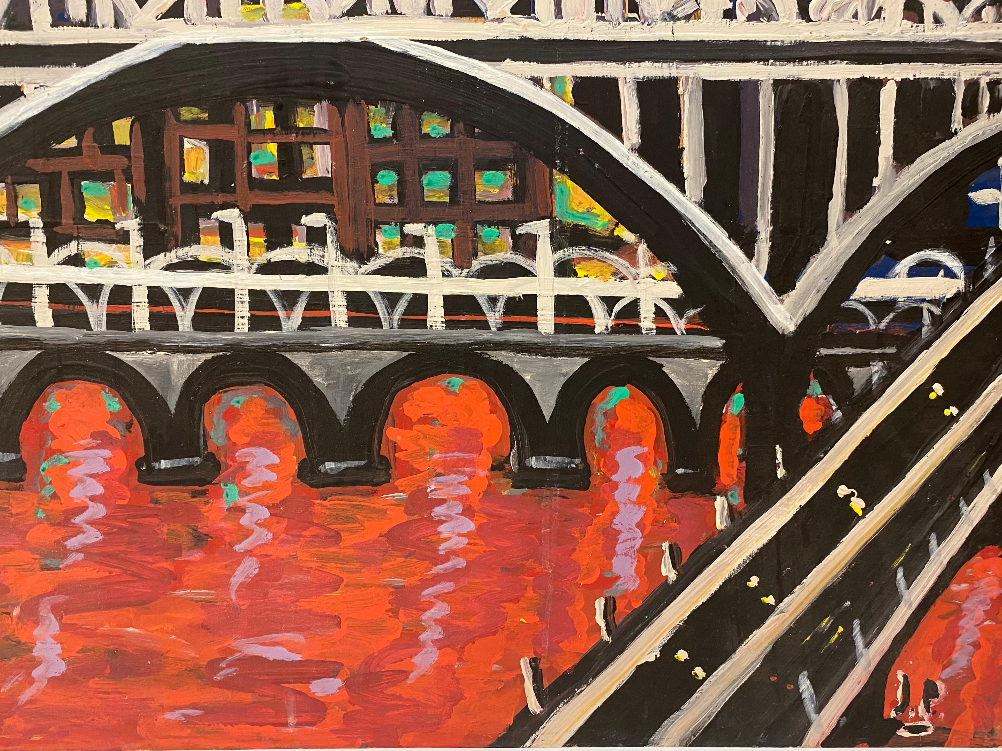 Belge Peinture à l'huile contemporaine de Jo Patch intitulée « River Rouge » ou « River Red » en vente