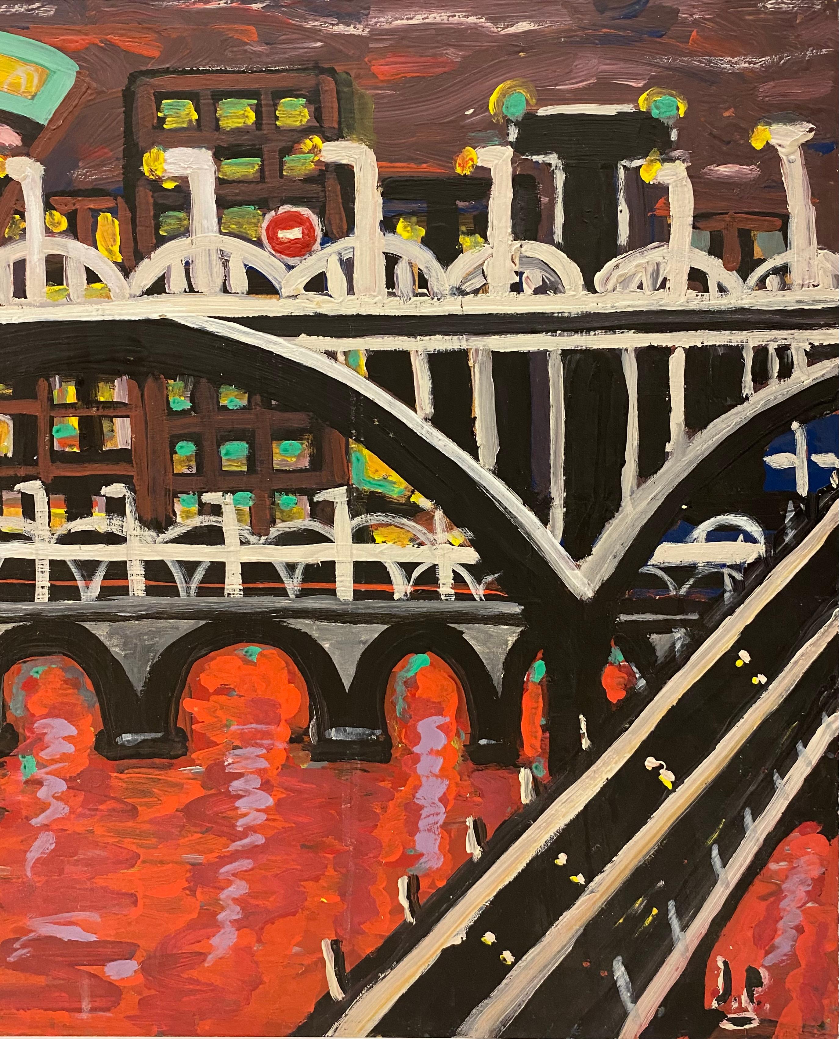 20ième siècle Peinture à l'huile contemporaine de Jo Patch intitulée « River Rouge » ou « River Red » en vente