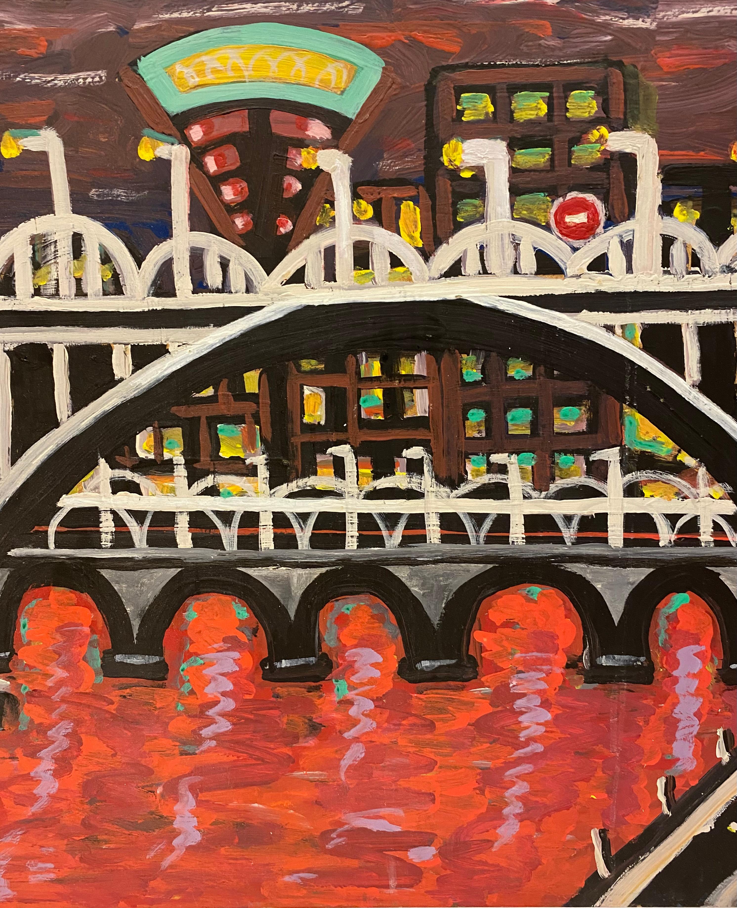 Peinture à l'huile contemporaine de Jo Patch intitulée « River Rouge » ou « River Red » en vente 1