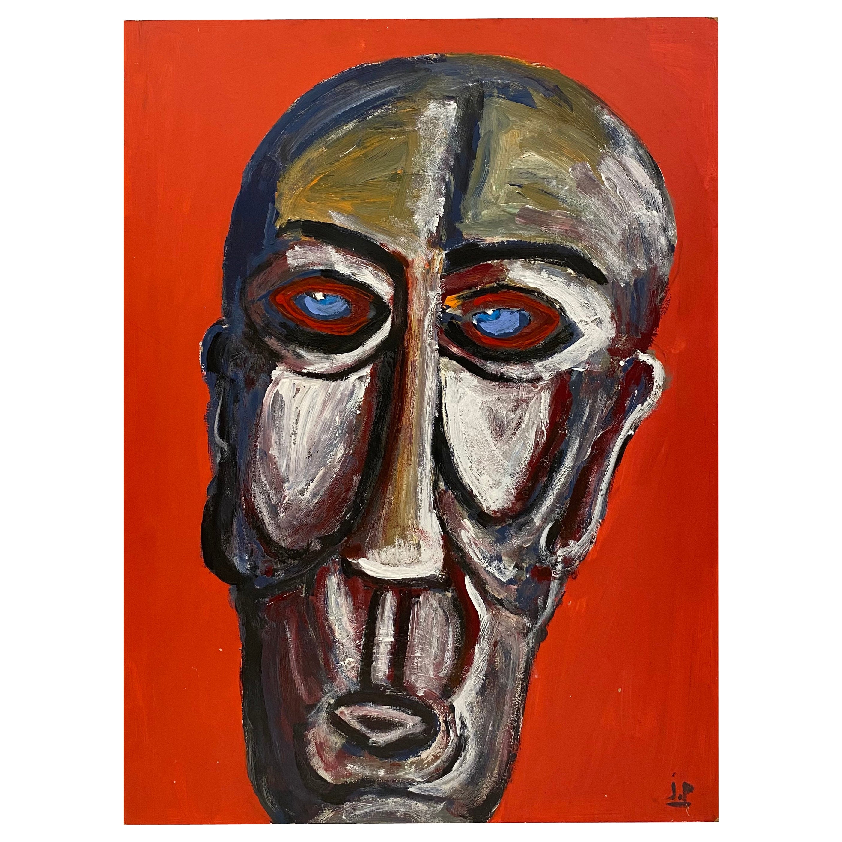 Peinture à l'huile sur panneau intitulée l''Aveugle, The Blind, de Jo Patch en vente