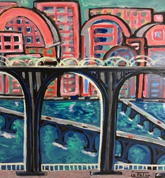 Jo Patch Pittura a olio dal titolo "Trois Ponts et Ville Rouge