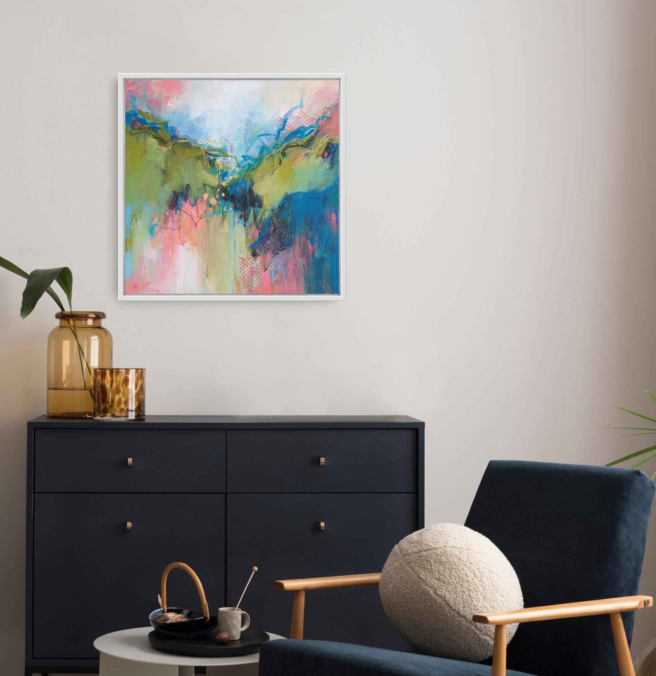 Olive Papaya, Original painting, Landscape, Abstract, Abstract art - Gray Landscape Painting by Jo Perkins