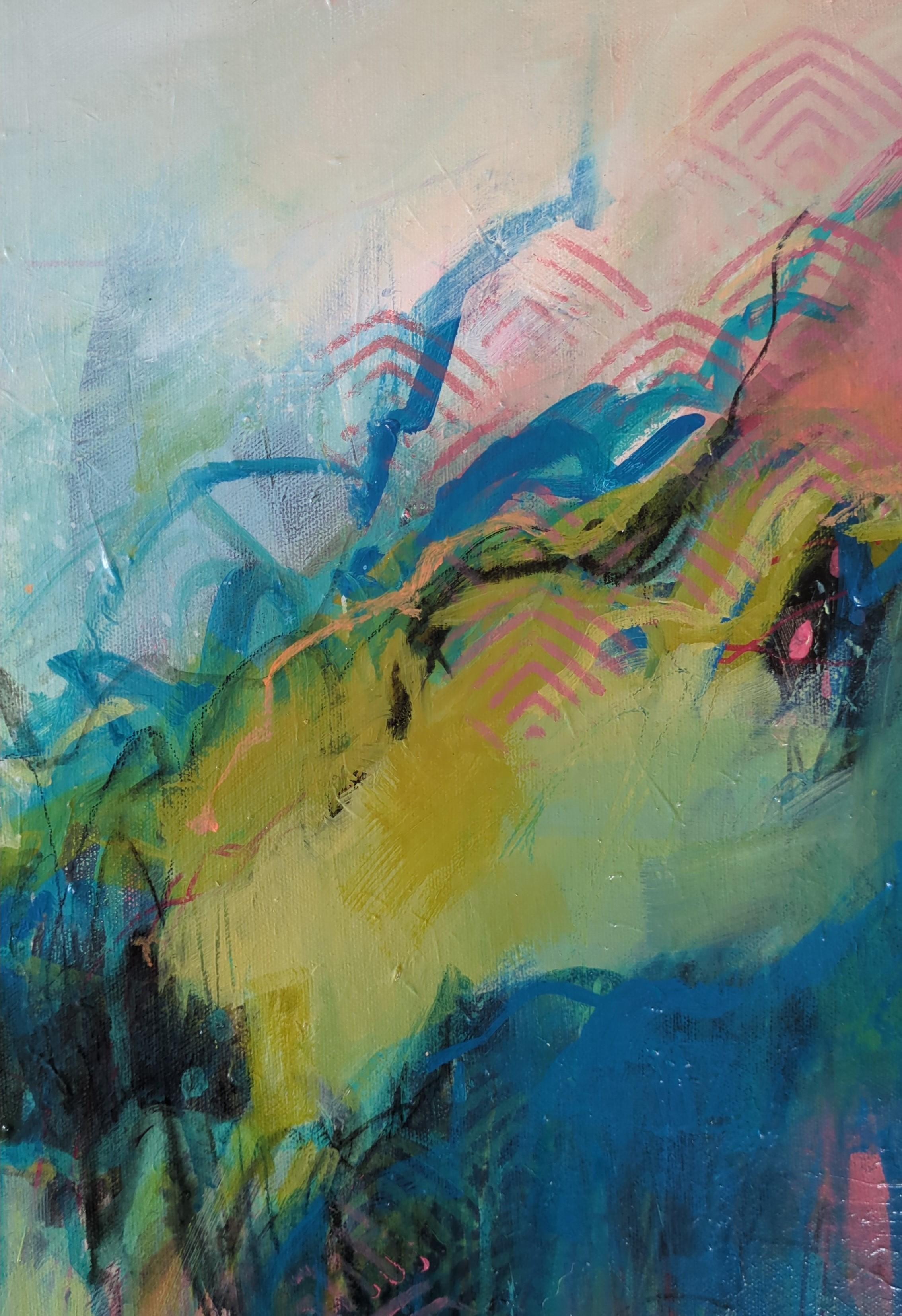 'Olive Papaya' is all about colour and nature and is a vibrant and expressive walk through woodland bursting with life. Part of a collection of work based on a palette drawn from a 1930's Japanese book of colour combinations. Each painting is