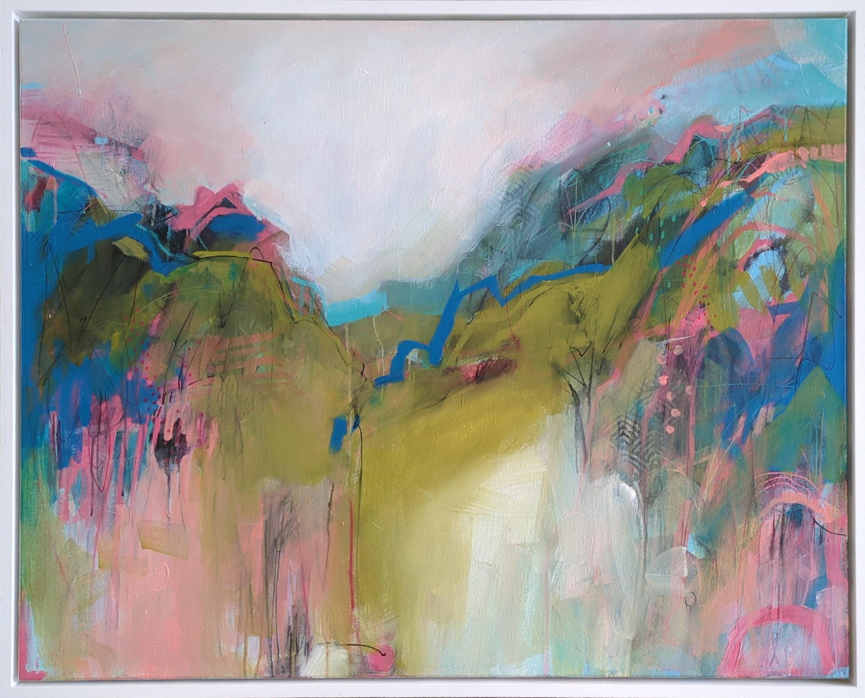 Primavera inquieta, Quadro originale, Paesaggio, Astratto, Arte astratta - Landscape Painting Grigio di Jo Perkins