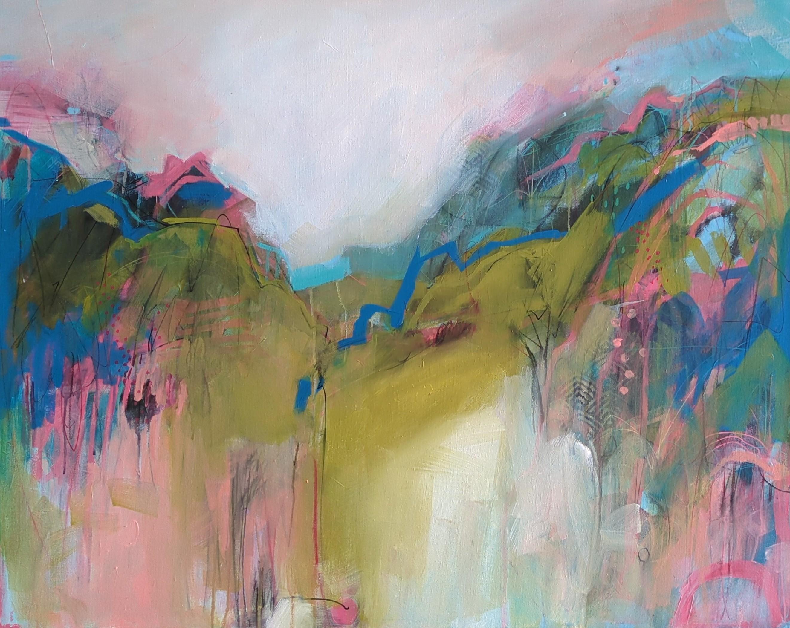 Landscape Painting di Jo Perkins - Primavera inquieta, Quadro originale, Paesaggio, Astratto, Arte astratta