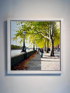 Autumn Stroll, Chelsea Embankment - original painting -contemporary realism art