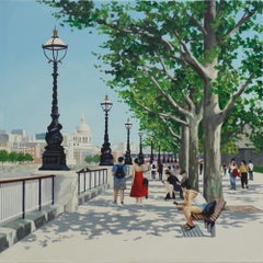 Dappled Light, Southbank - original cityscape painting -contemporary realism art