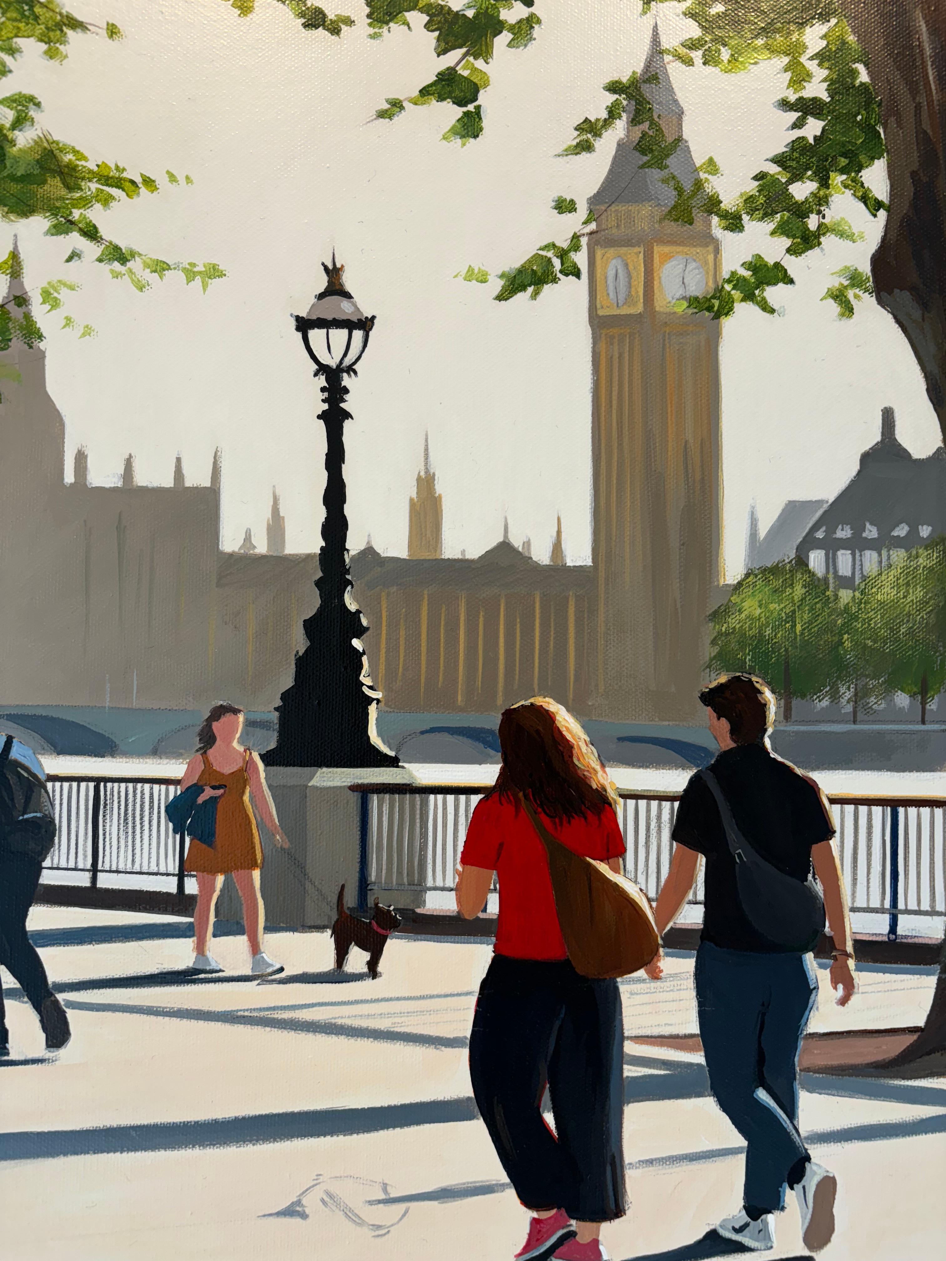 September Afternoon, Southbank II-original cityscape painting-contemporary Art - Black Landscape Painting by Jo Quigley