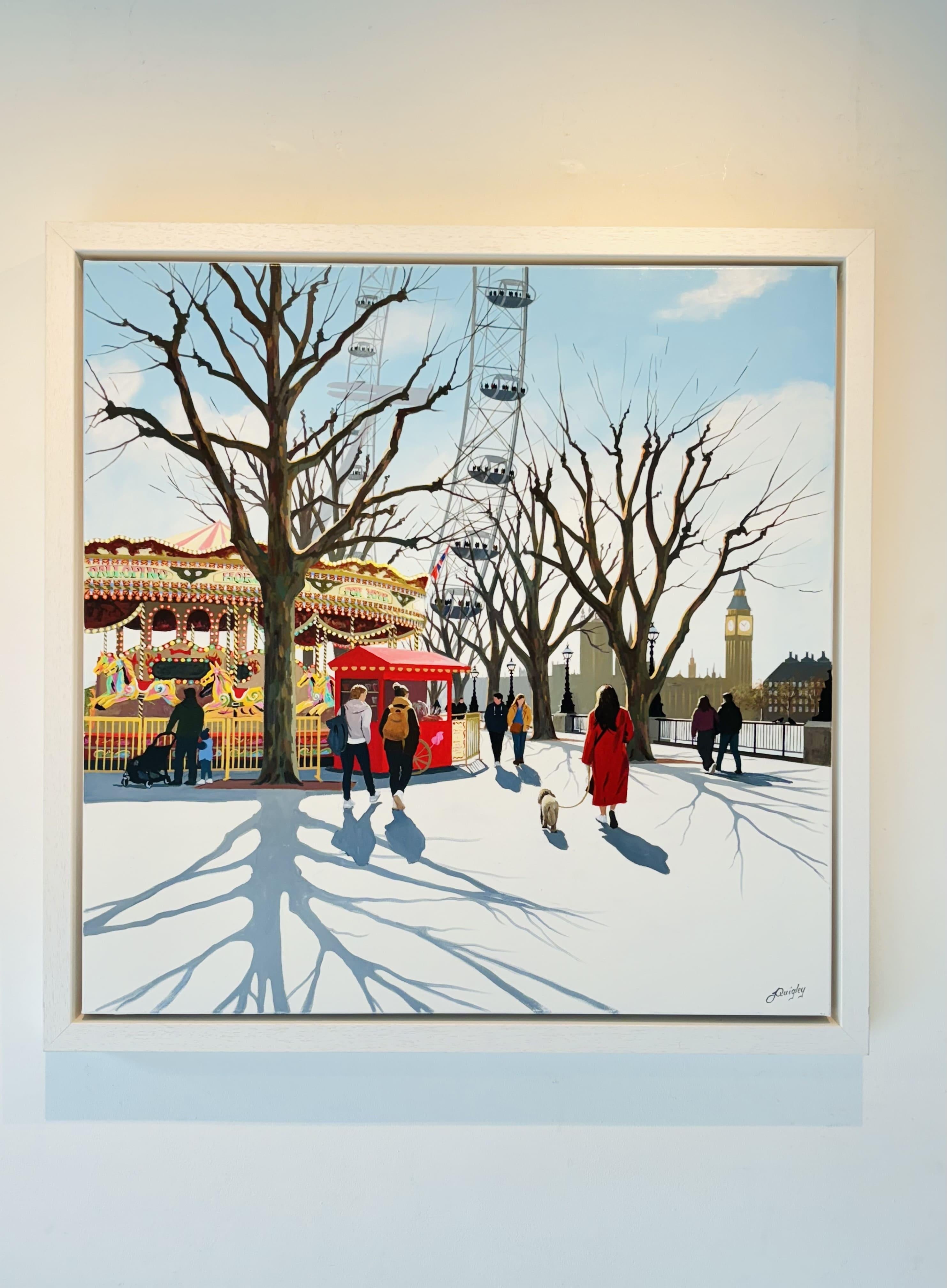 Southbank Carousel - dipinto originale di paesaggio urbano impressionista - arte contemporanea - Painting di Jo Quigley