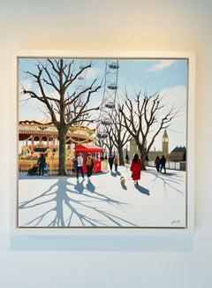 Southbank Carousel - original cityscape impressionism painting-contemporary Art