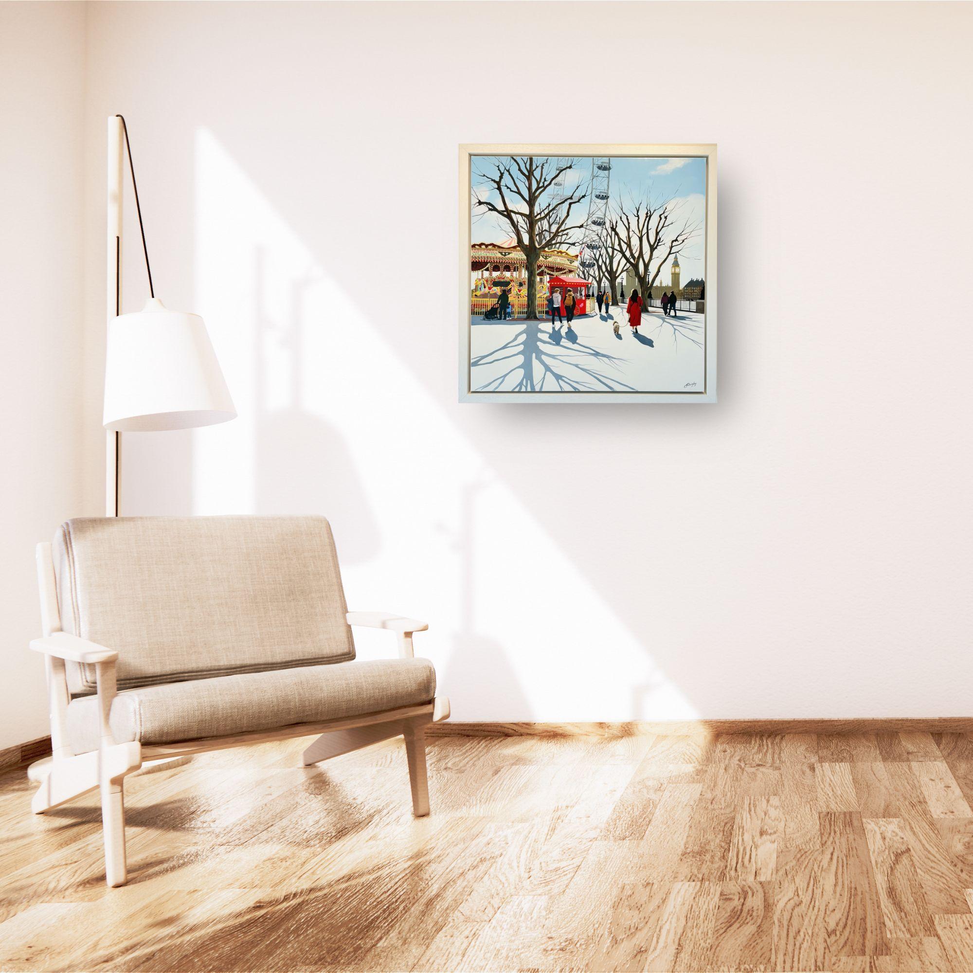 Southbank Carousel - Original Stadtbild Impressionismus Gemälde - Zeitgenössische Kunst im Angebot 1