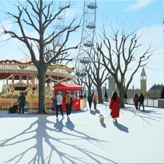 Southbank Carousel - peinture impressionniste originale d
un paysage urbain - Art contemporain